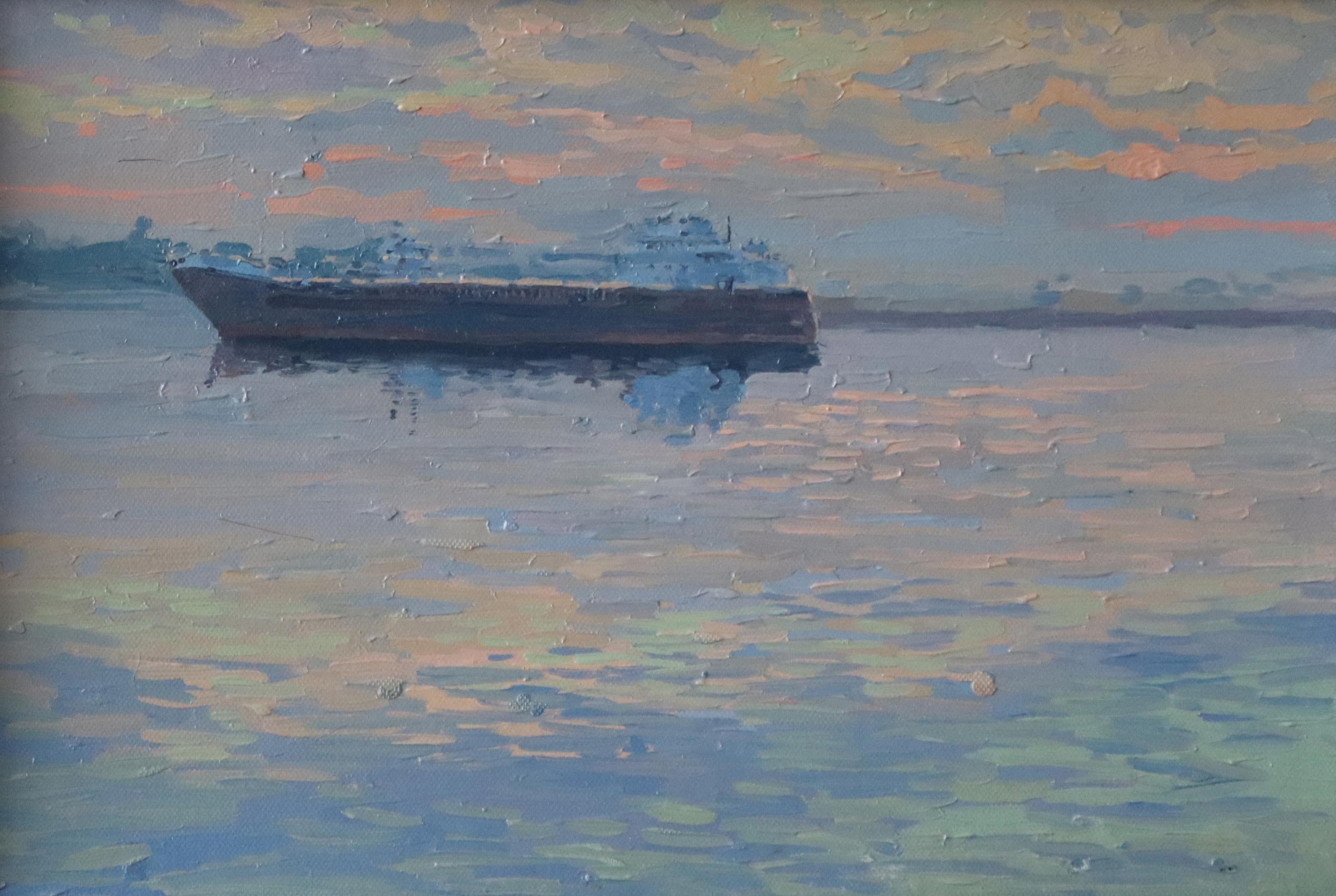 Simon Kozhin Landscape Painting - Barge on the Volga