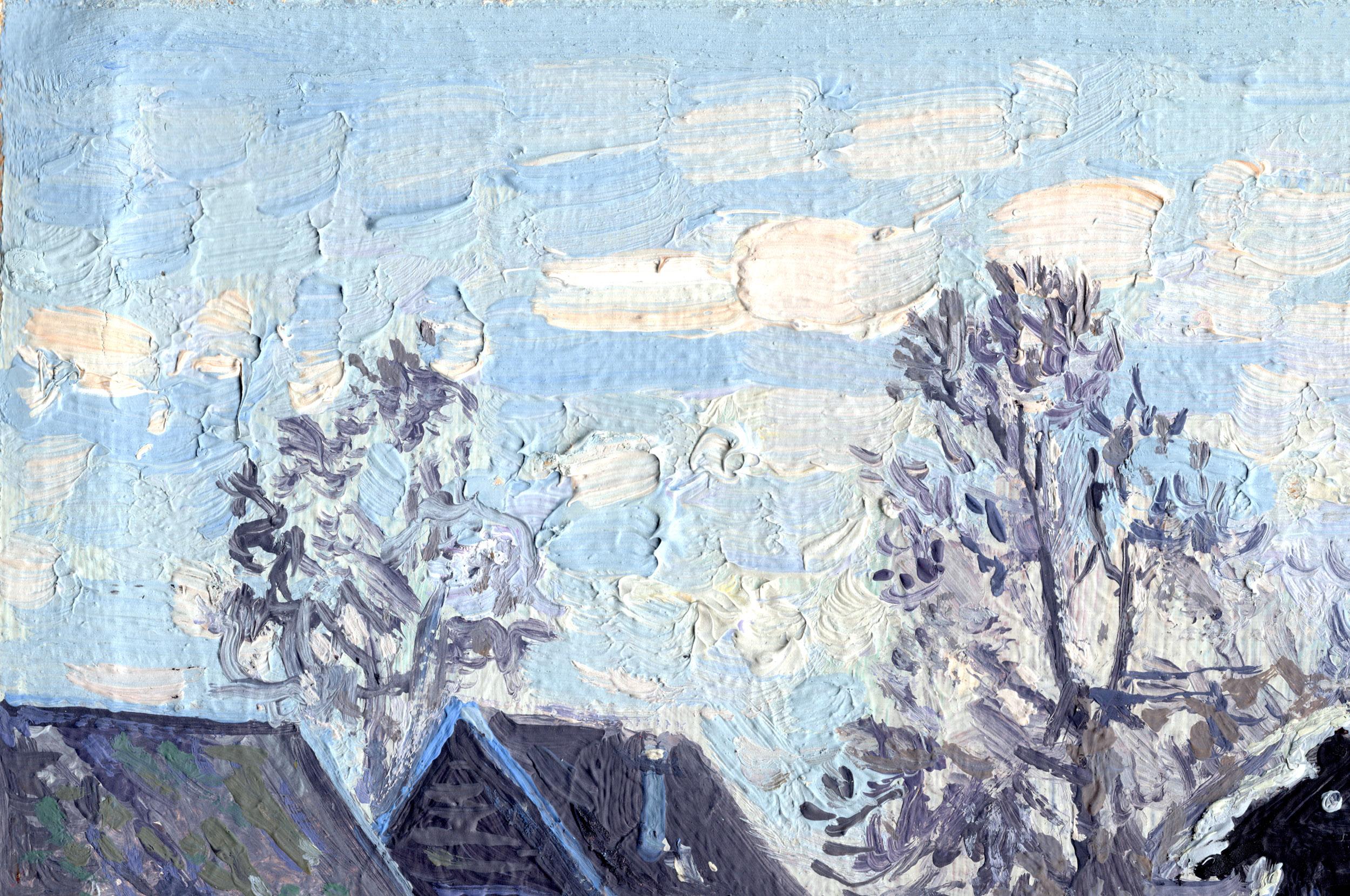 Baths in February in the village of Semyonovskoye - Painting by Simon Kozhin