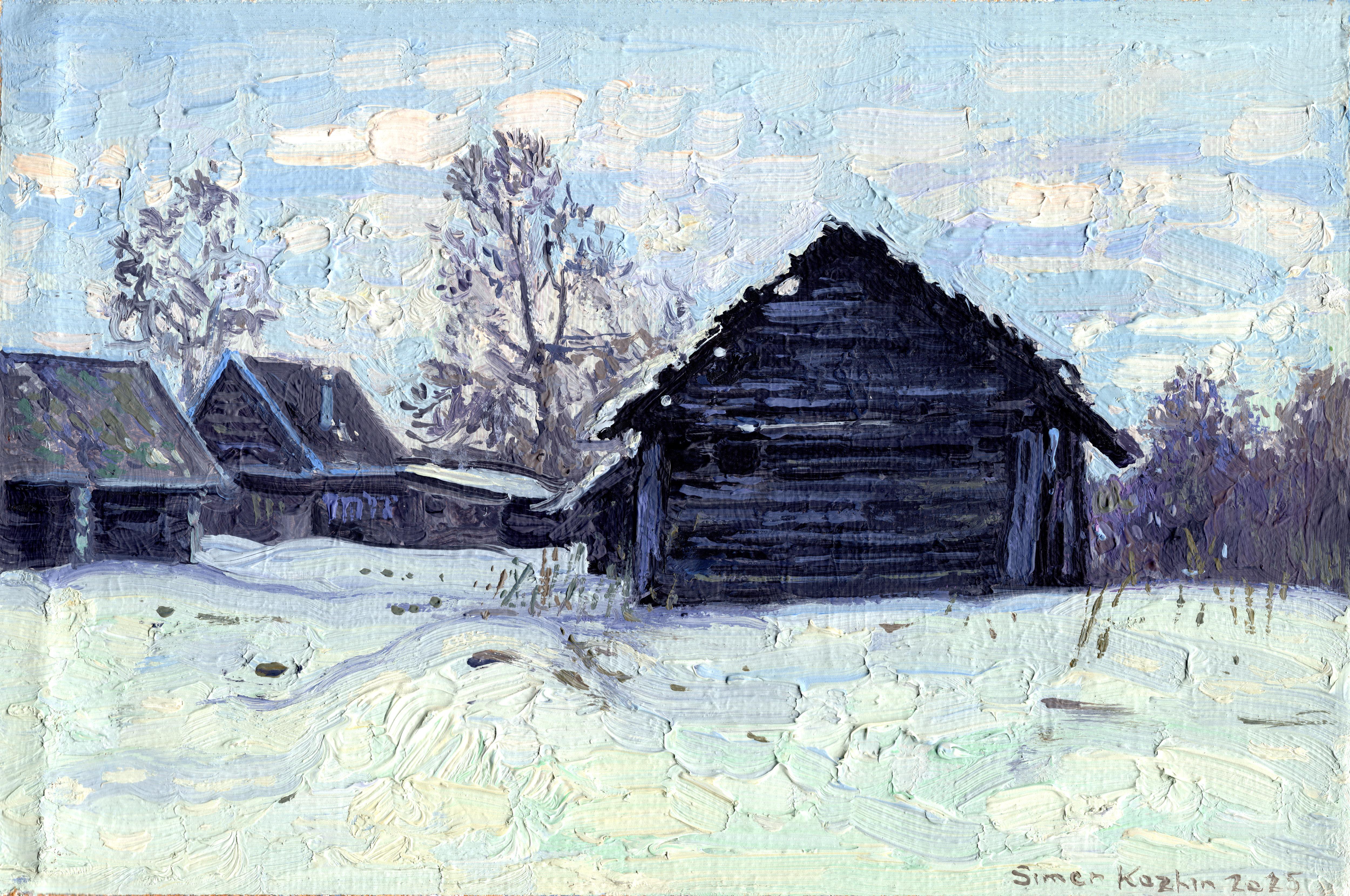 Simon Kozhin Landscape Painting - Baths in February in the village of Semyonovskoye