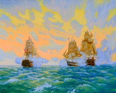 Battle of the Brig Mercury, Oil on Canvas, 2005, Framed Maritime Scene