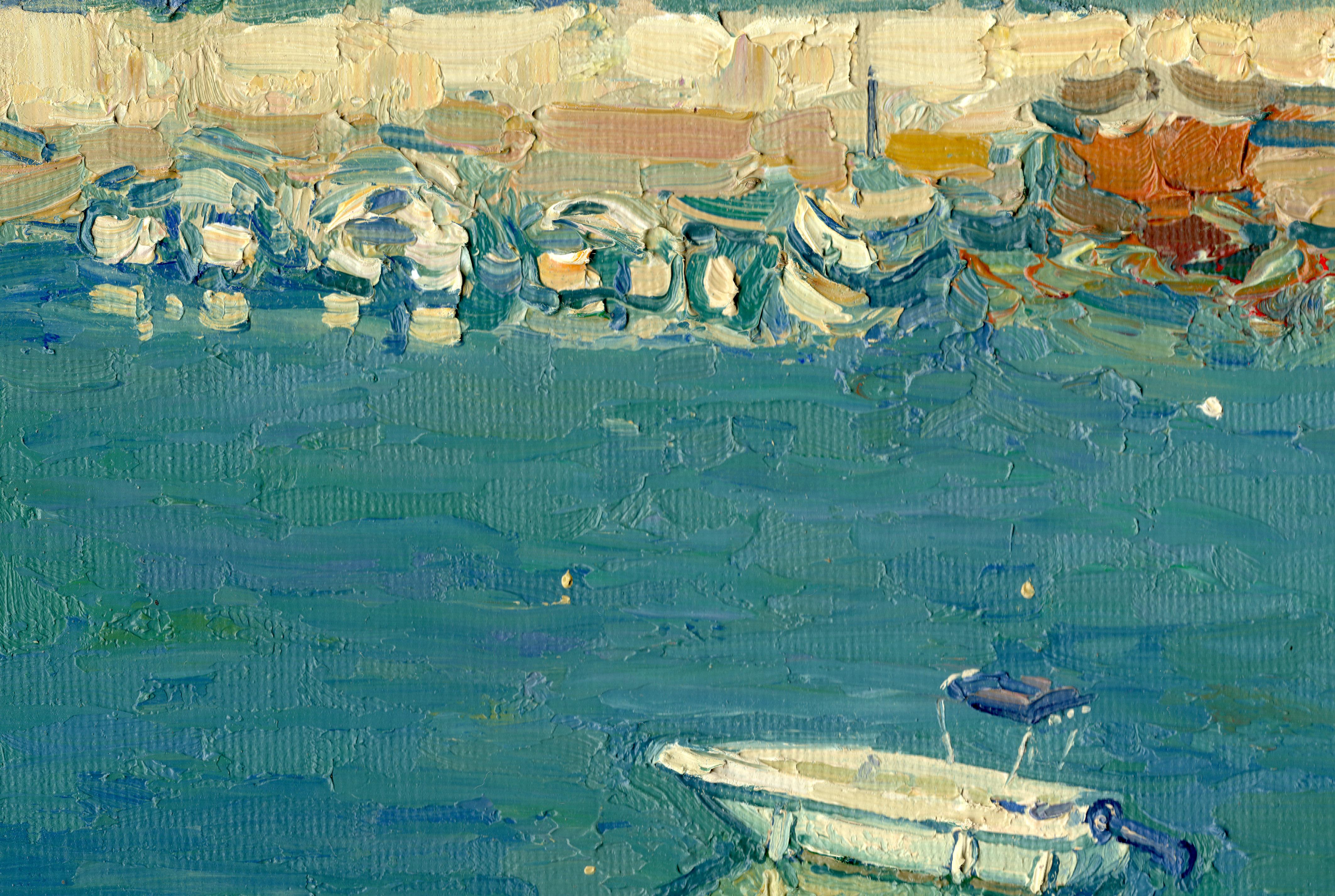 Boats at sea. Bali. Crete. Greece - Painting by Simon Kozhin