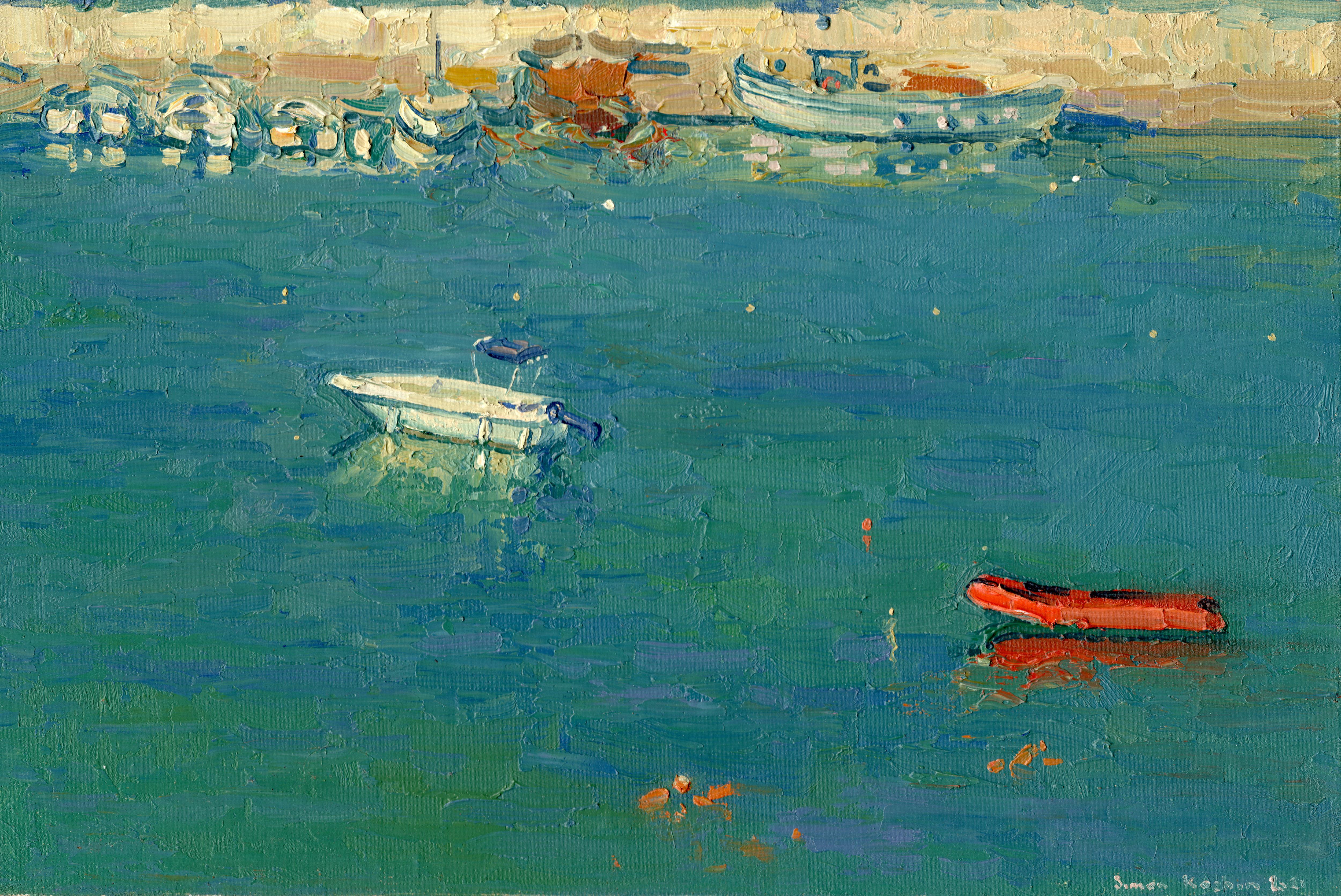 Simon Kozhin Landscape Painting - Boats at sea. Bali. Crete. Greece