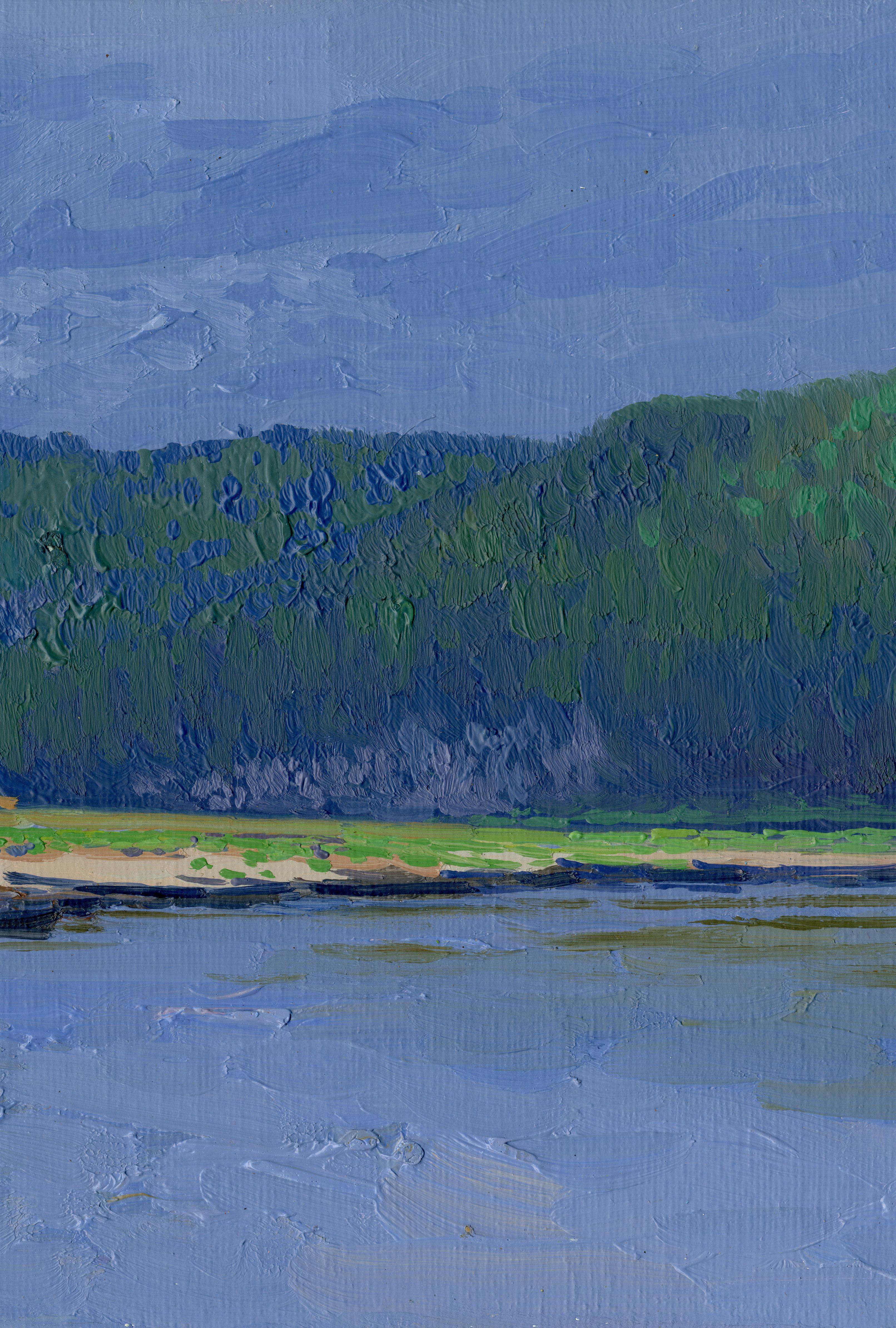 Boote auf dem Fluss Chusovaya (Impressionismus), Painting, von Simon Kozhin