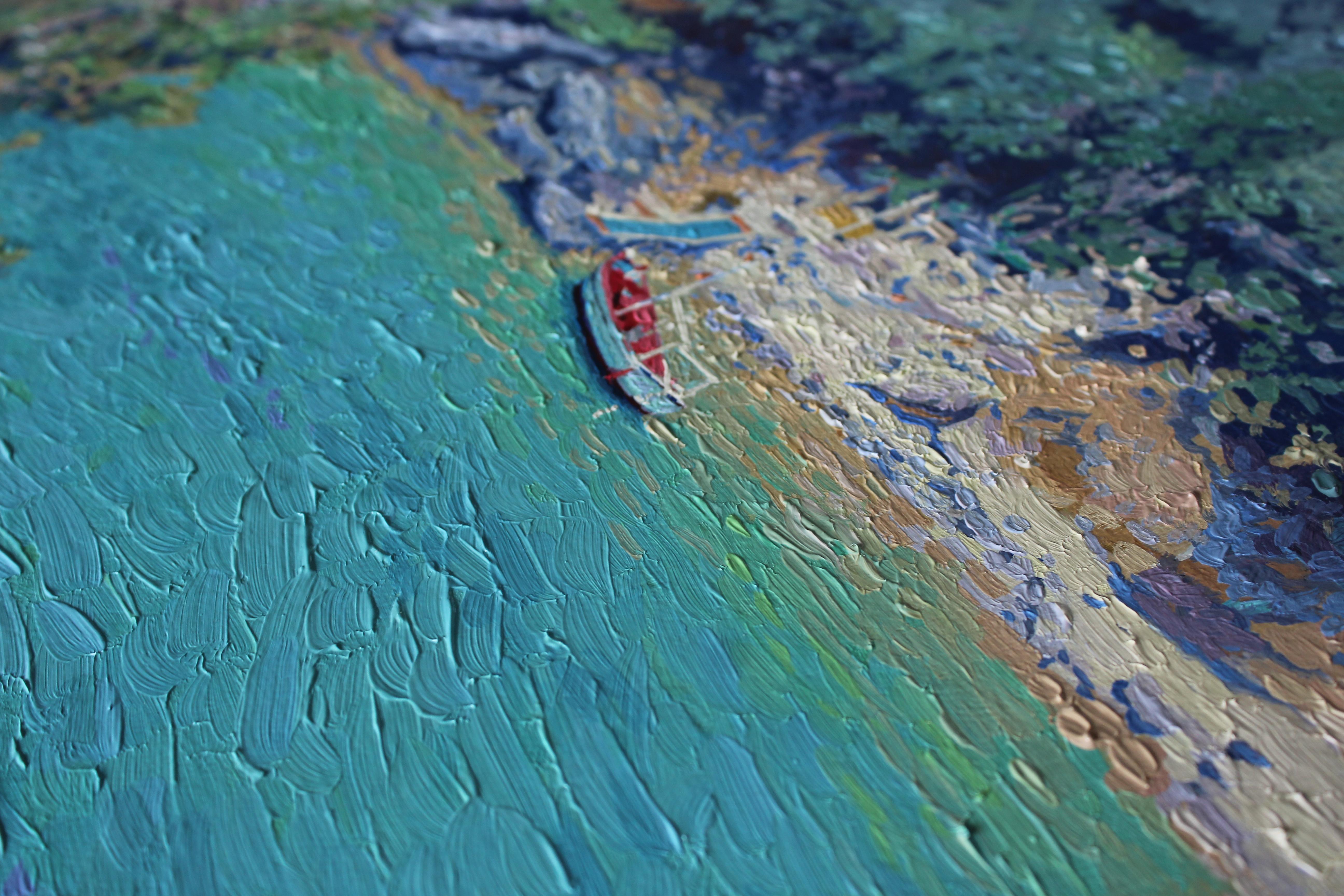 Boats Paleokastritsa, Seascape Impressionist oil painting, Original art For Sale 11