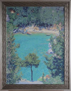 Boats Paleokastritsa, Seascape Impressionist oil painting, Original art