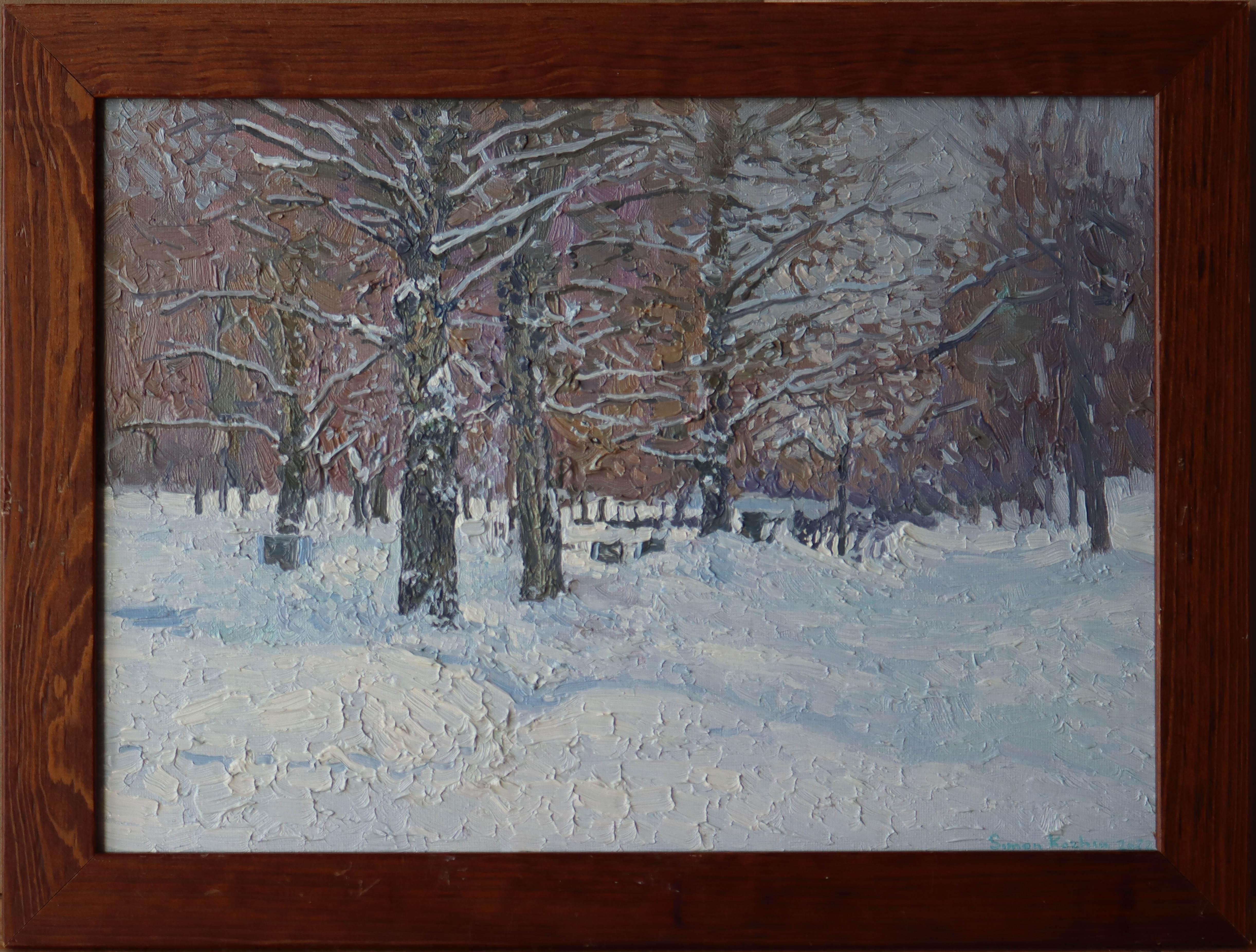 Boulevard in winter. Old Maryino - Painting by Simon Kozhin