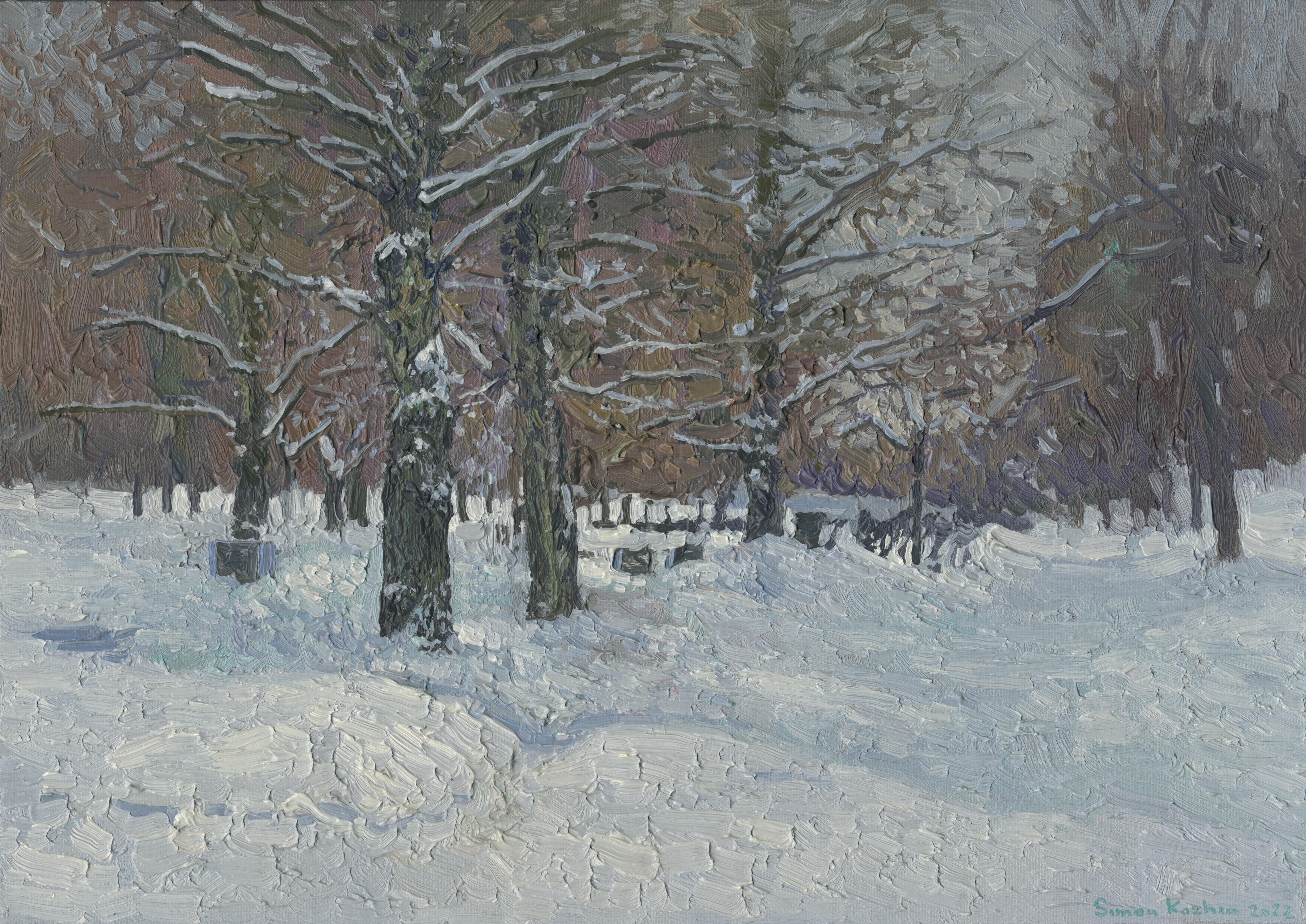 Simon Kozhin Landscape Painting - Boulevard in winter. Old Maryino