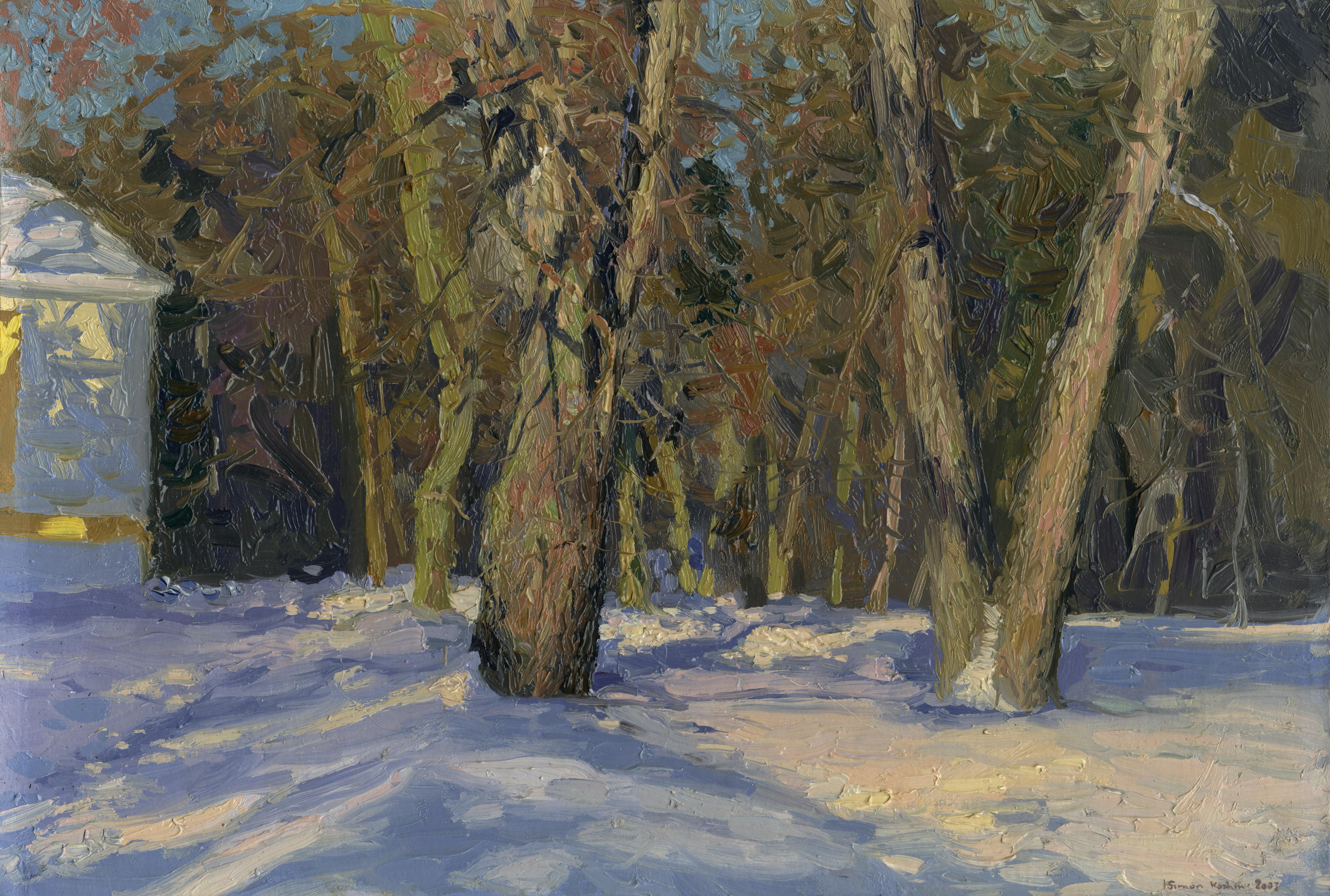 Bratsevo Estate Winterszenen-Gemälde, Öl auf Leinwand, 2003, signiert