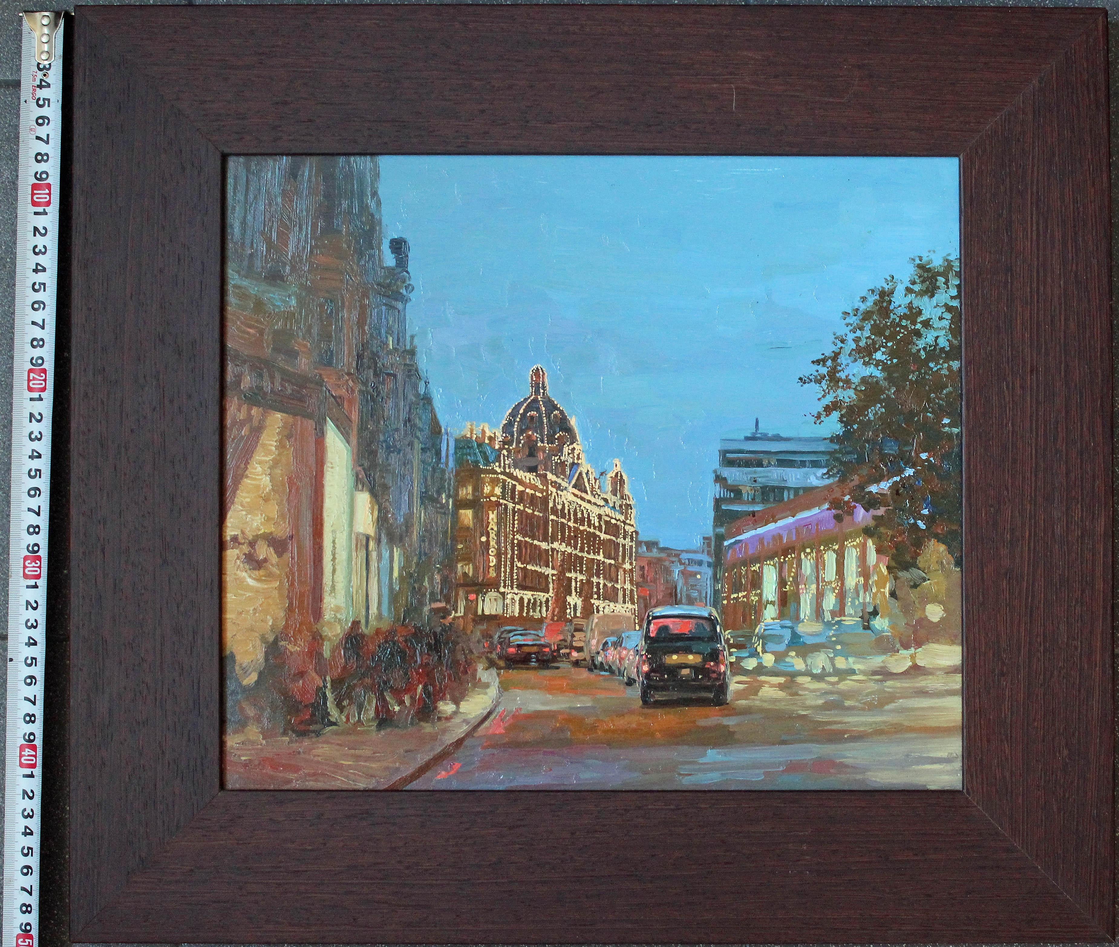 Brompton Road, London cityscape oil Impressionist painting Night lights Framed For Sale 8