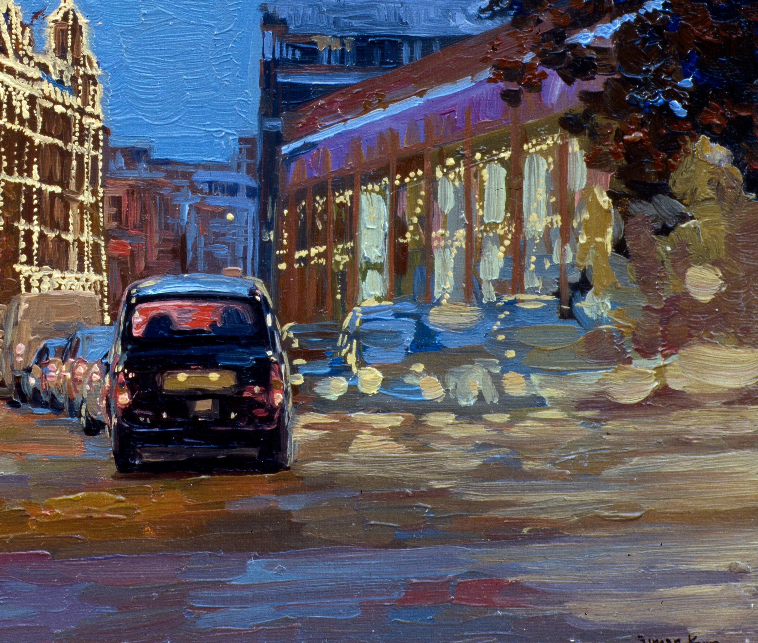 Brompton Road, London cityscape oil Impressionist painting Night lights Framed For Sale 2