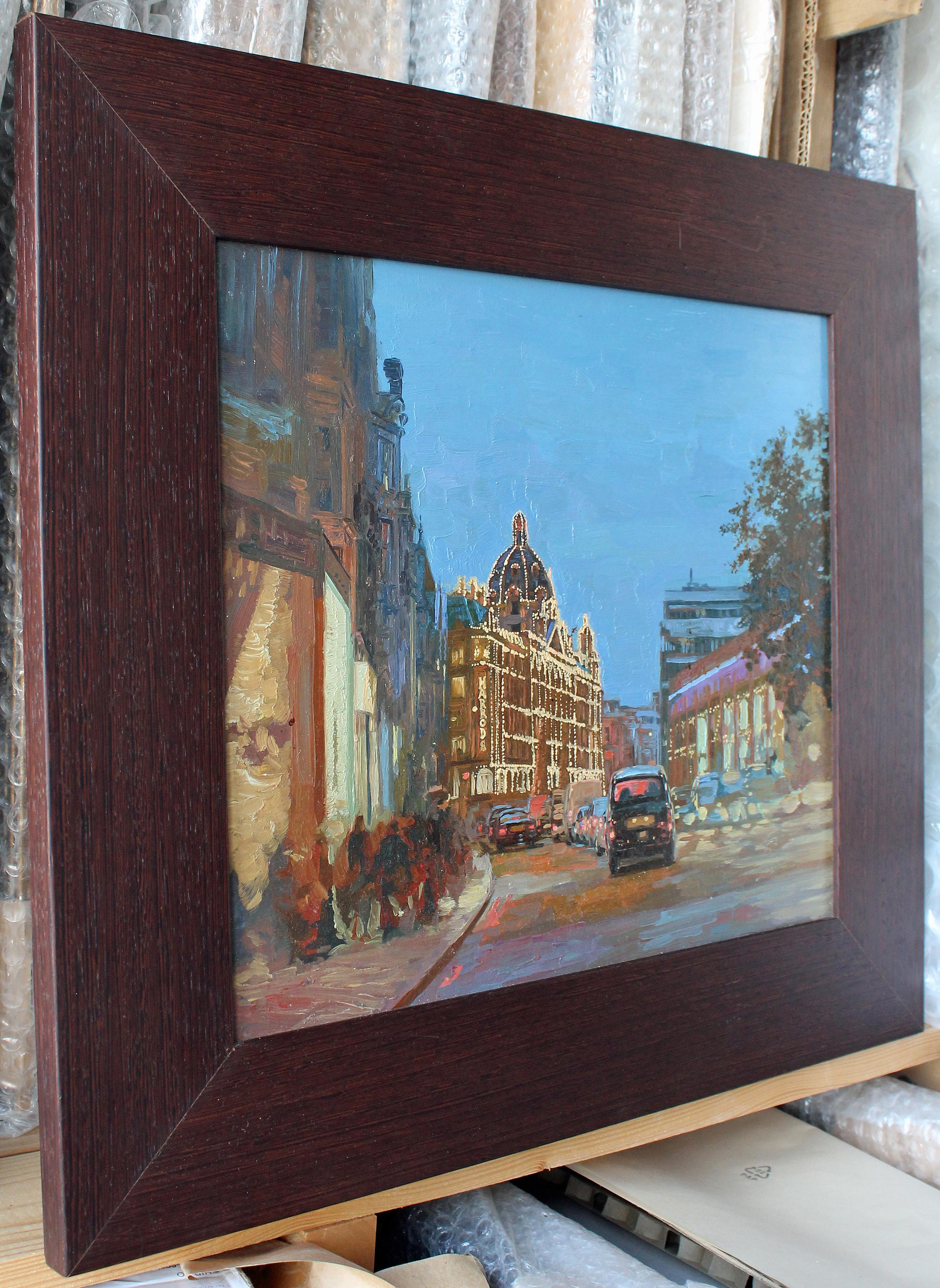 Brompton Road, London cityscape oil Impressionist painting Night lights Framed For Sale 5