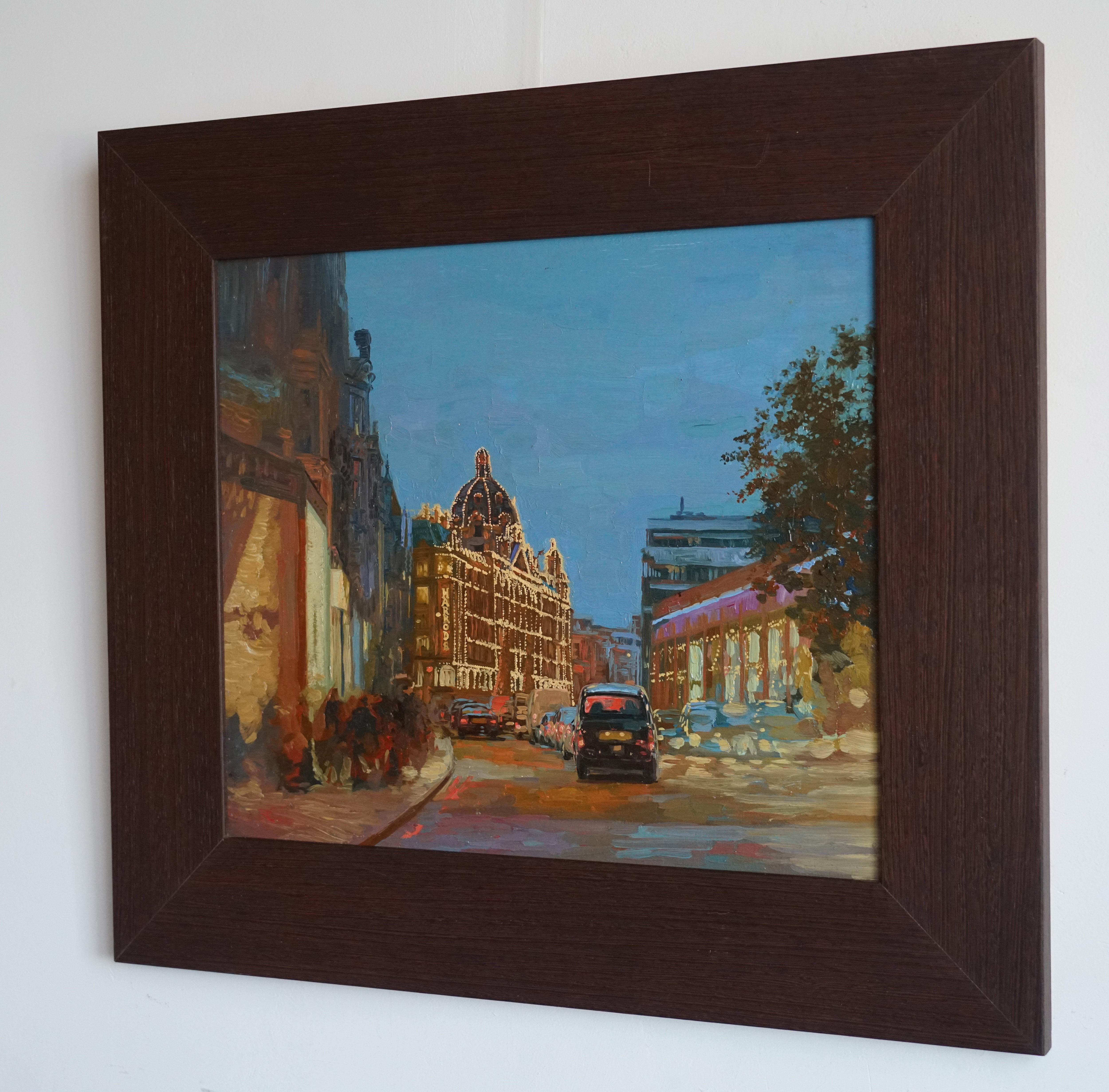 Londoner Stadtansicht, Öl-Impressionistisches Gemälde mit Nachtlichten, gerahmt im Angebot 5