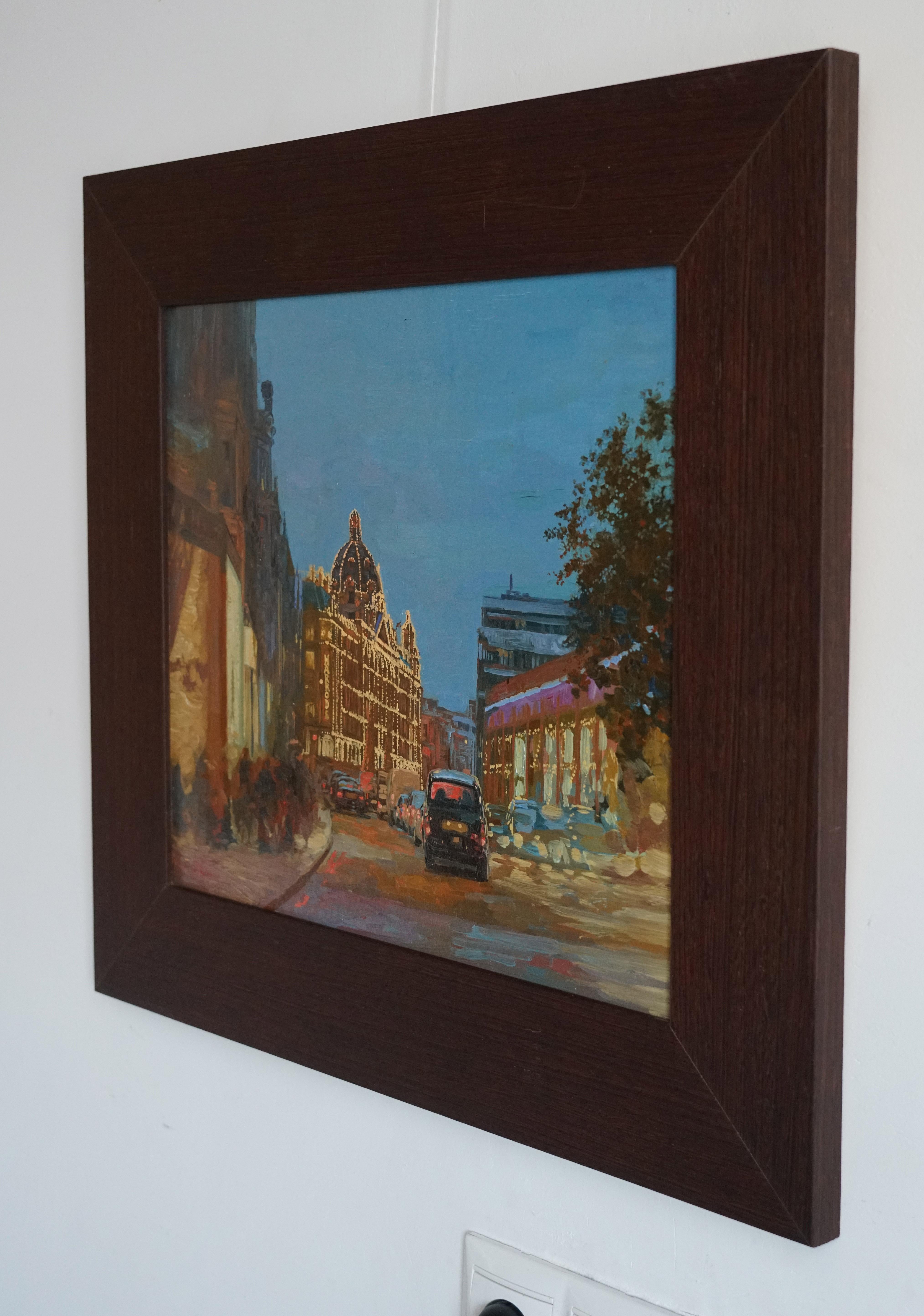 Londoner Stadtansicht, Öl-Impressionistisches Gemälde mit Nachtlichten, gerahmt im Angebot 6