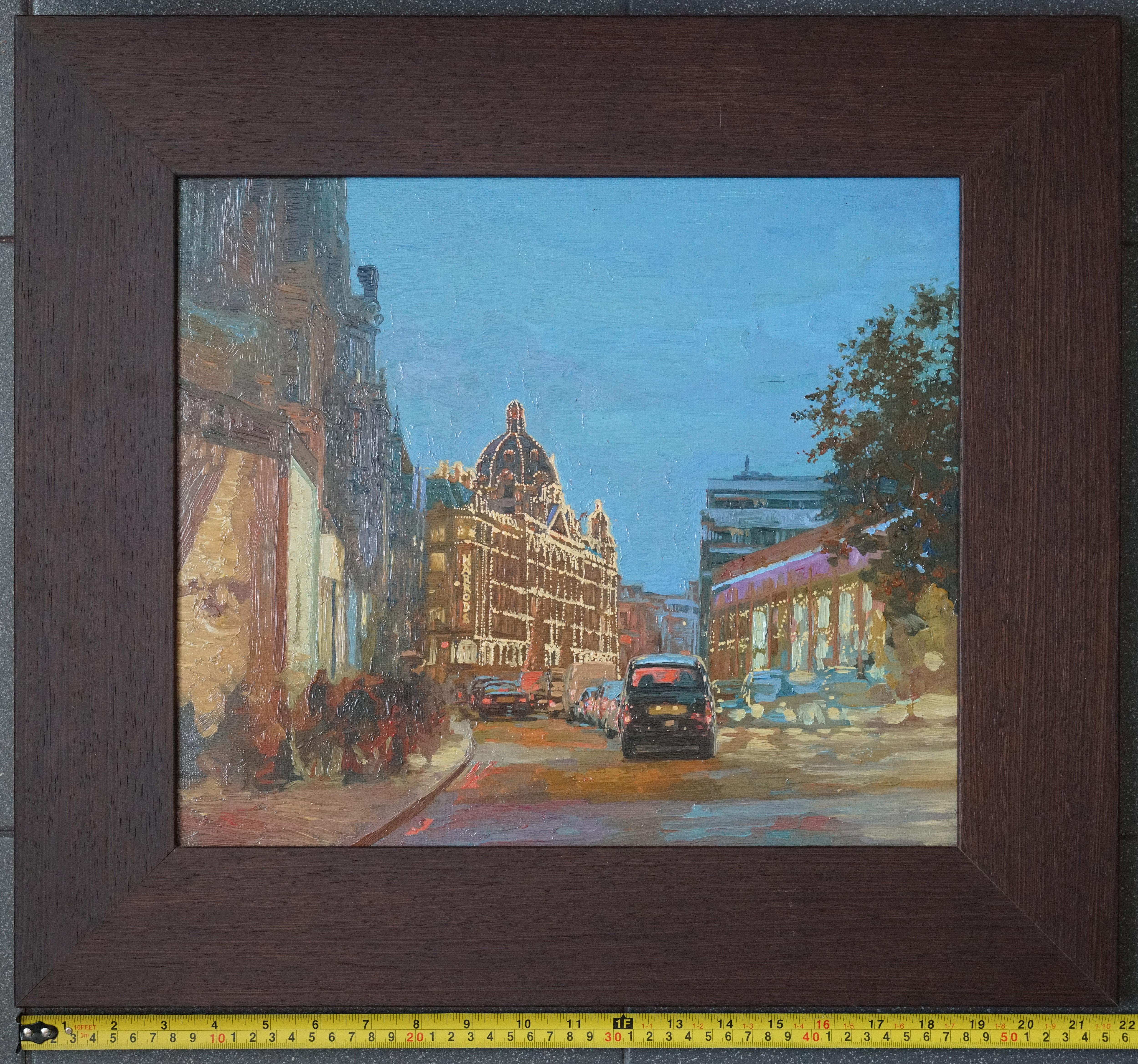 Londoner Stadtansicht, Öl-Impressionistisches Gemälde mit Nachtlichten, gerahmt im Angebot 7