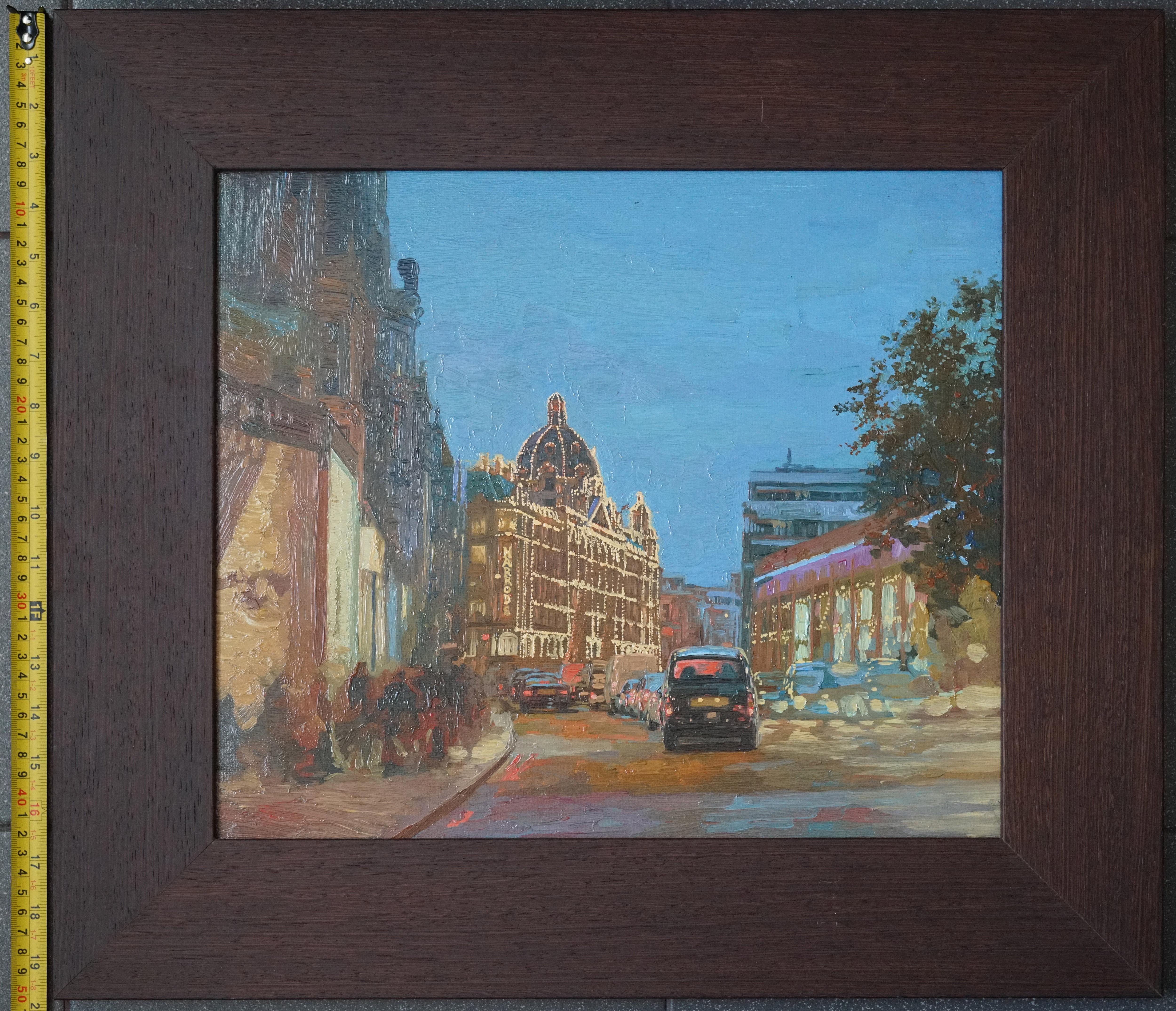 Londoner Stadtansicht, Öl-Impressionistisches Gemälde mit Nachtlichten, gerahmt im Angebot 8