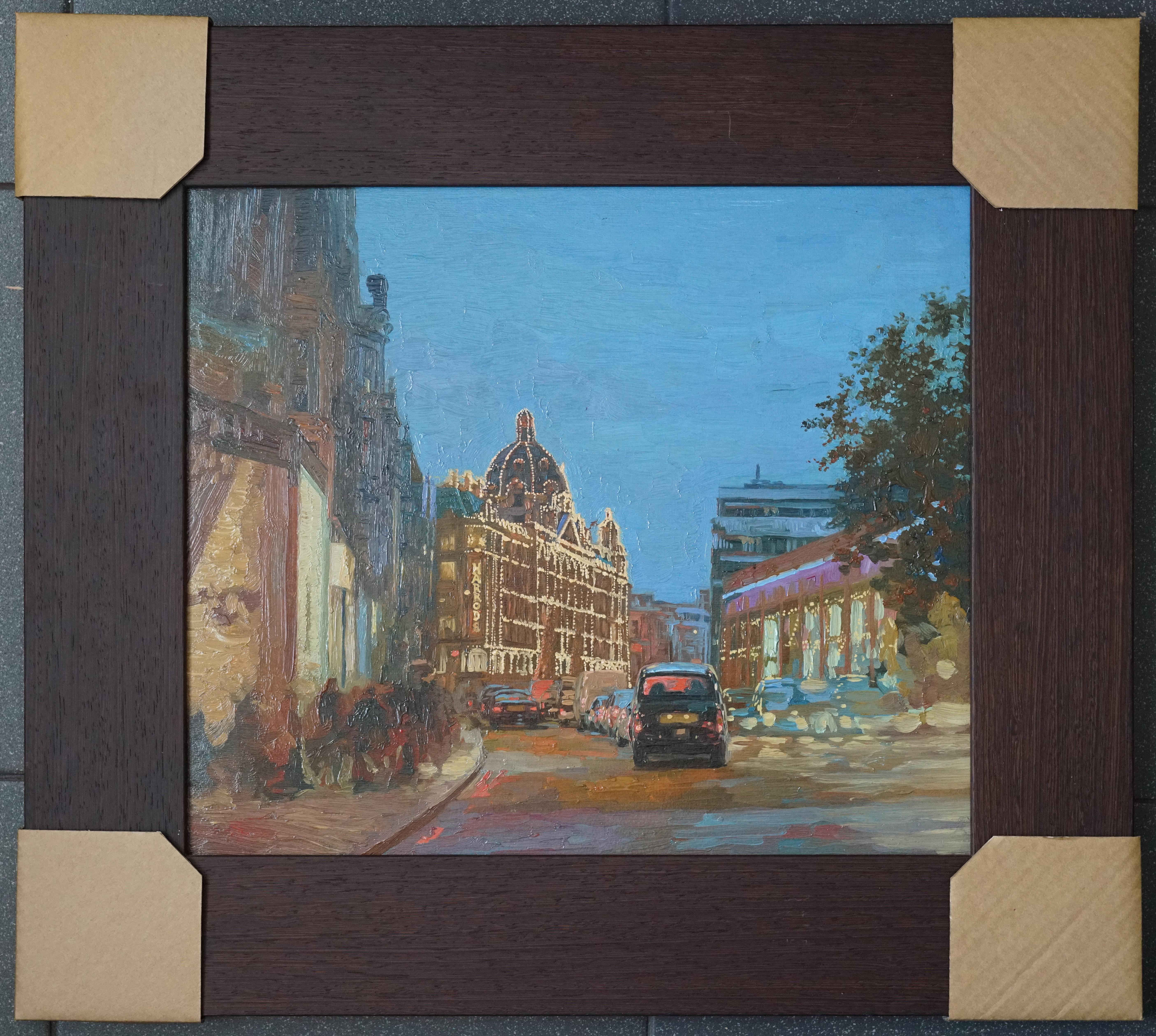 Londoner Stadtansicht, Öl-Impressionistisches Gemälde mit Nachtlichten, gerahmt im Angebot 12