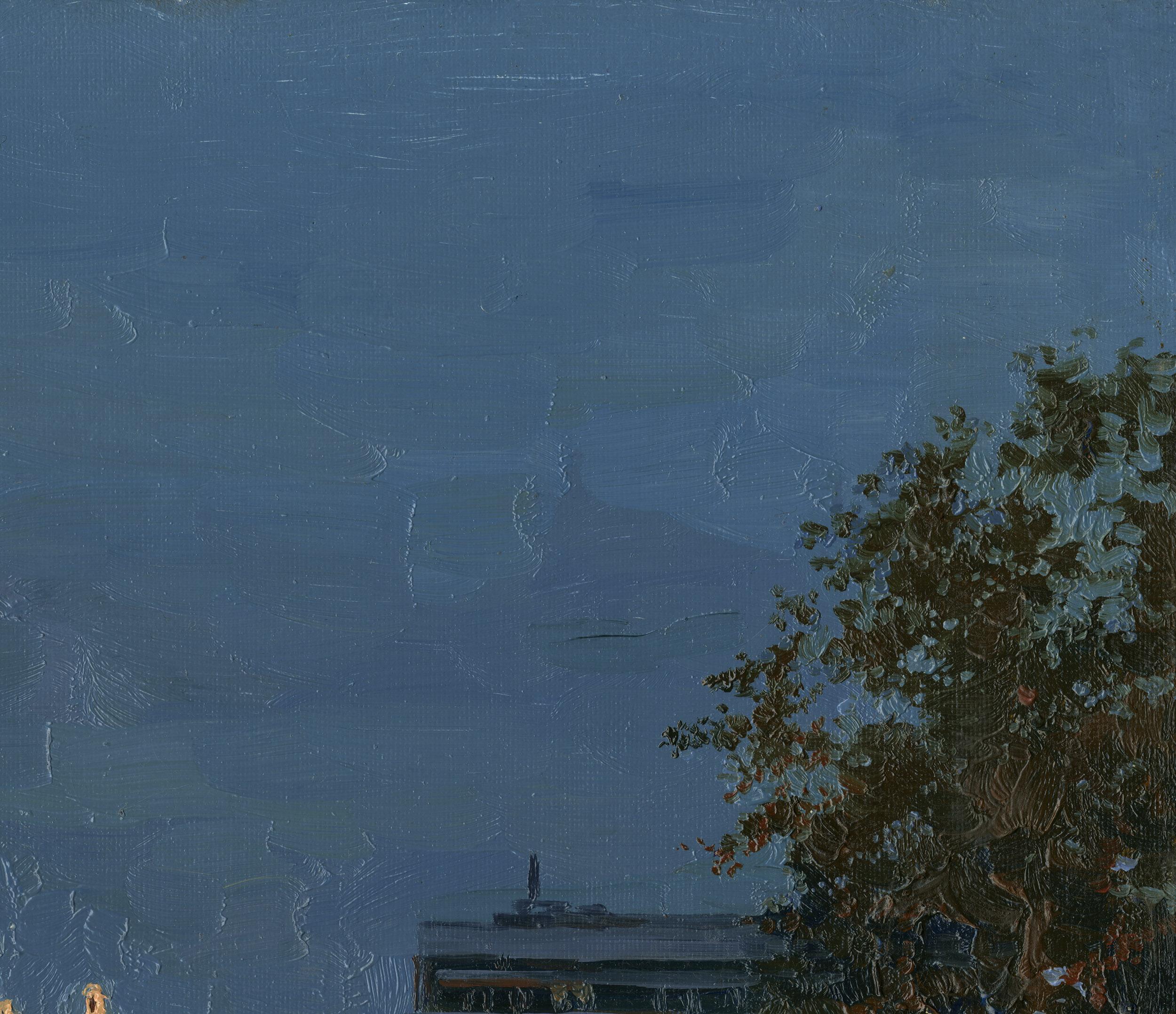 Londoner Stadtansicht, Öl-Impressionistisches Gemälde mit Nachtlichten, gerahmt (Impressionismus), Painting, von Simon Kozhin