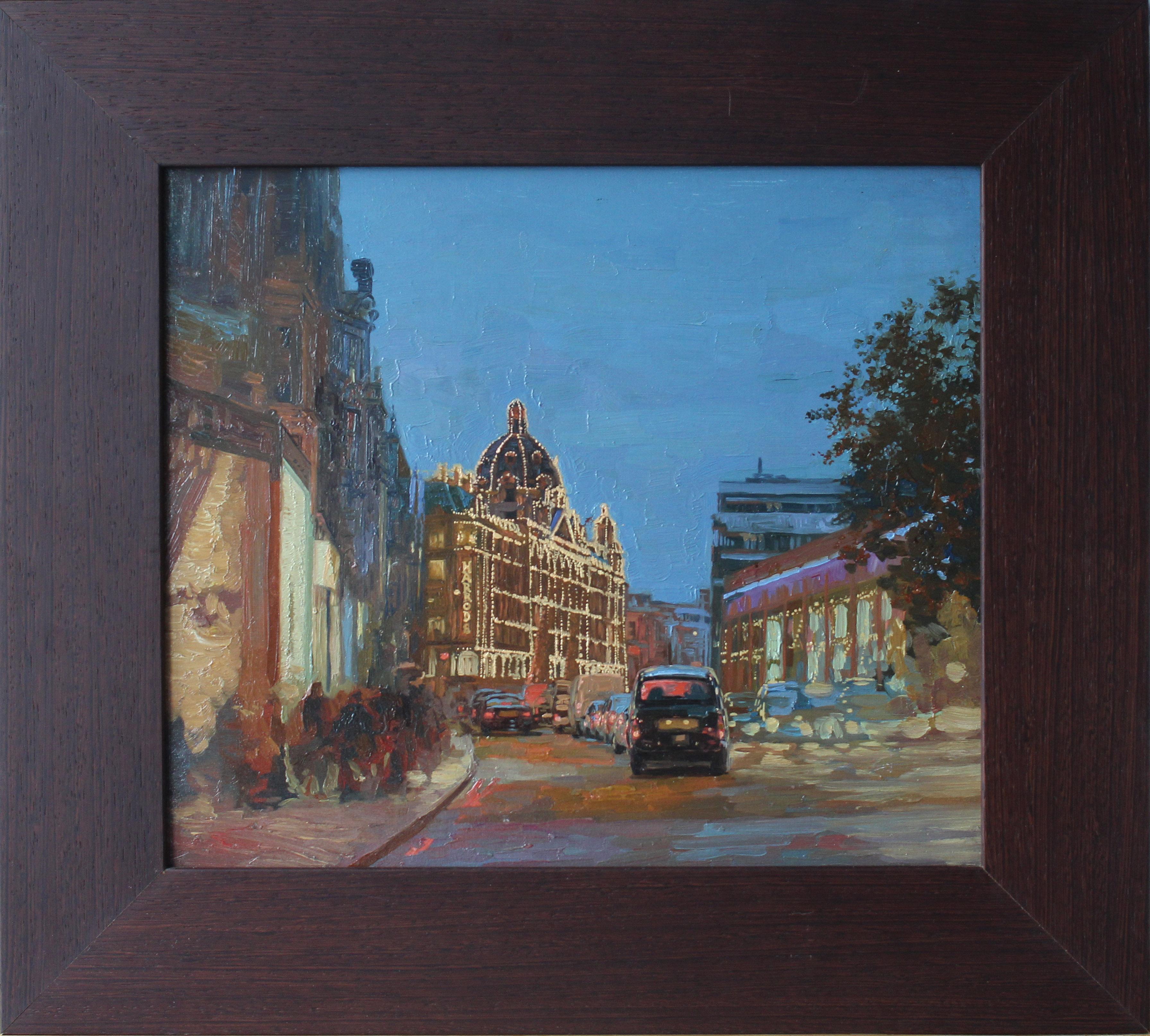 Londoner Stadtansicht, Öl-Impressionistisches Gemälde mit Nachtlichten, gerahmt im Angebot 2