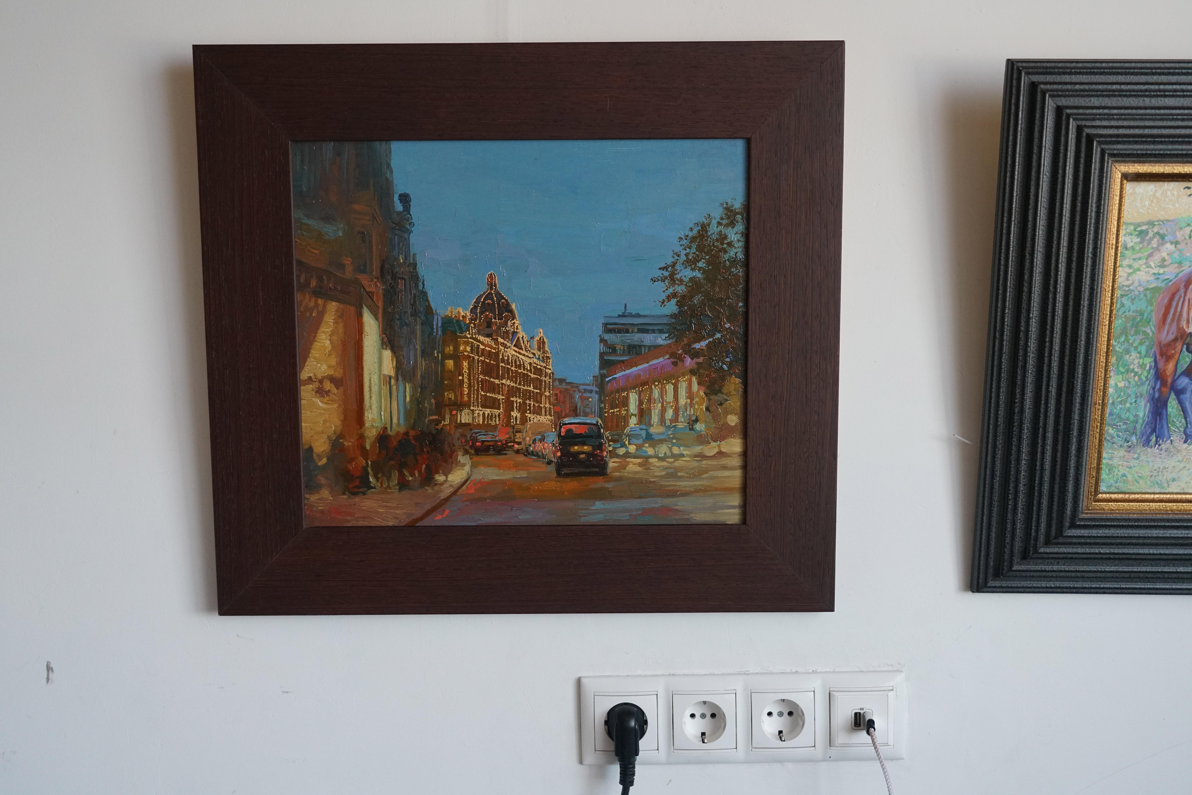 Londoner Stadtansicht, Öl-Impressionistisches Gemälde mit Nachtlichten, gerahmt im Angebot 3