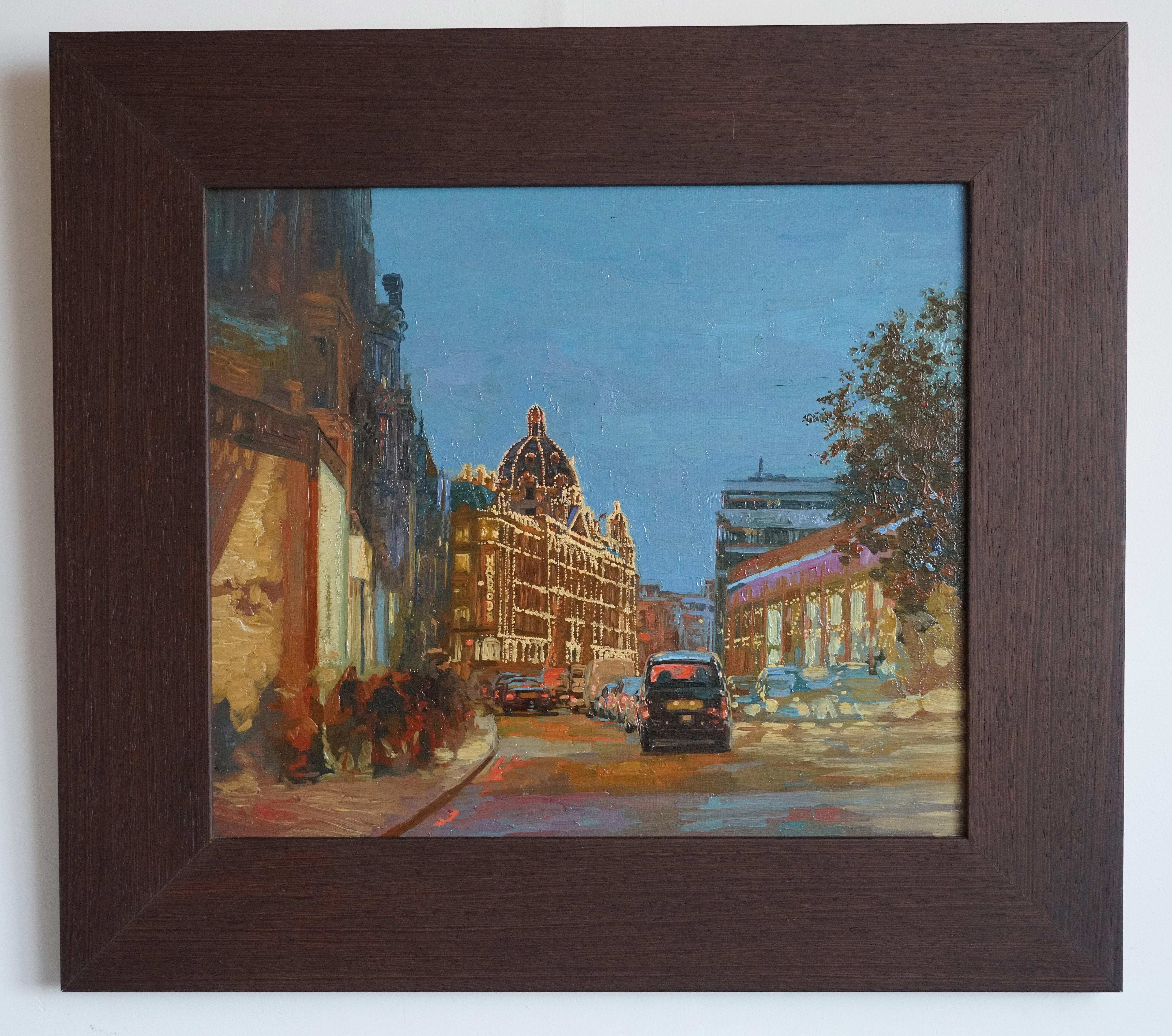 Londoner Stadtansicht, Öl-Impressionistisches Gemälde mit Nachtlichten, gerahmt im Angebot 4