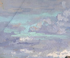 An der Scheune, Landschaftsgemälde, Öl auf Leinwand, 18x21,5 cm, Neu