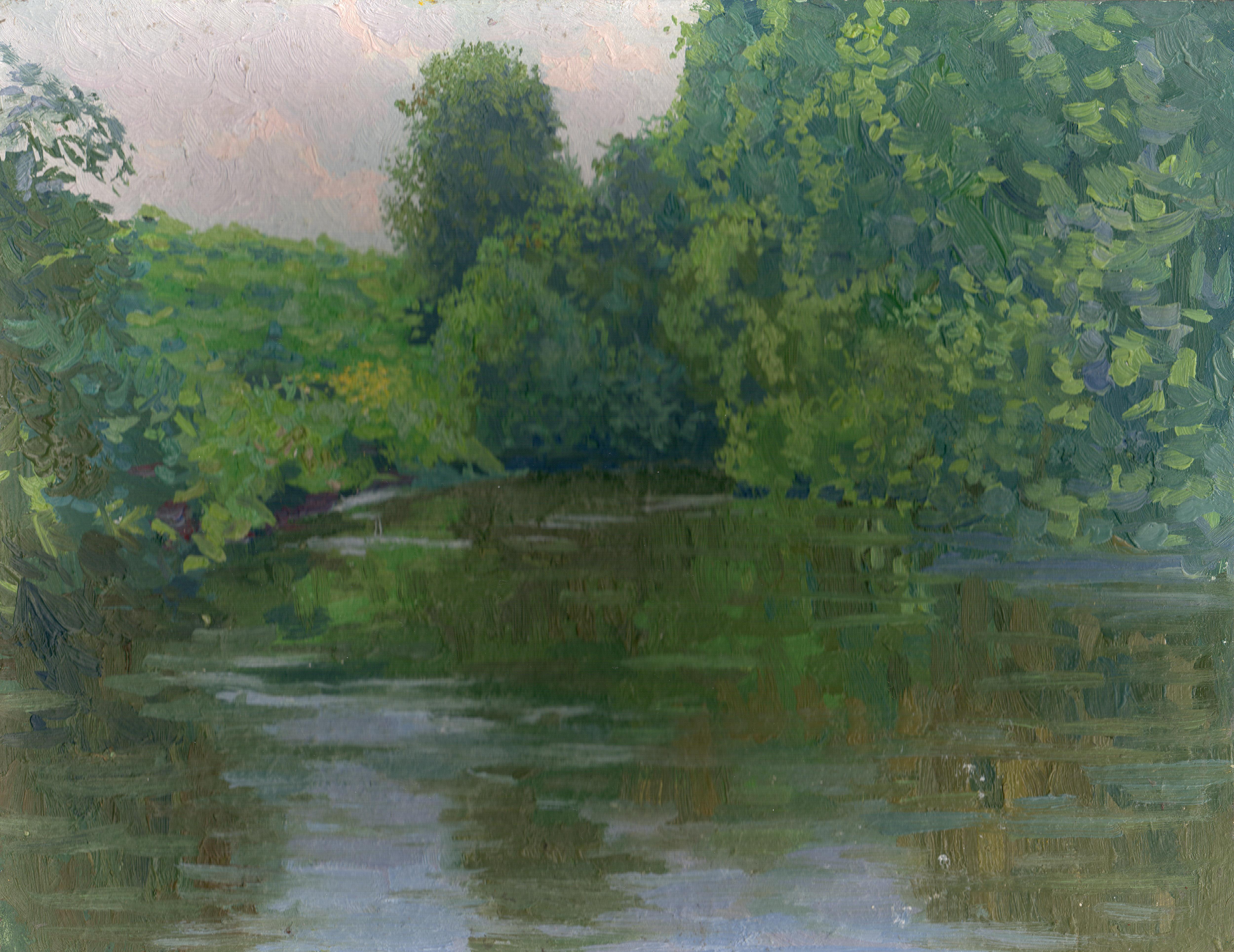 Landscape Painting di Simon Kozhin - In riva al fiume. Parco Kuzminki