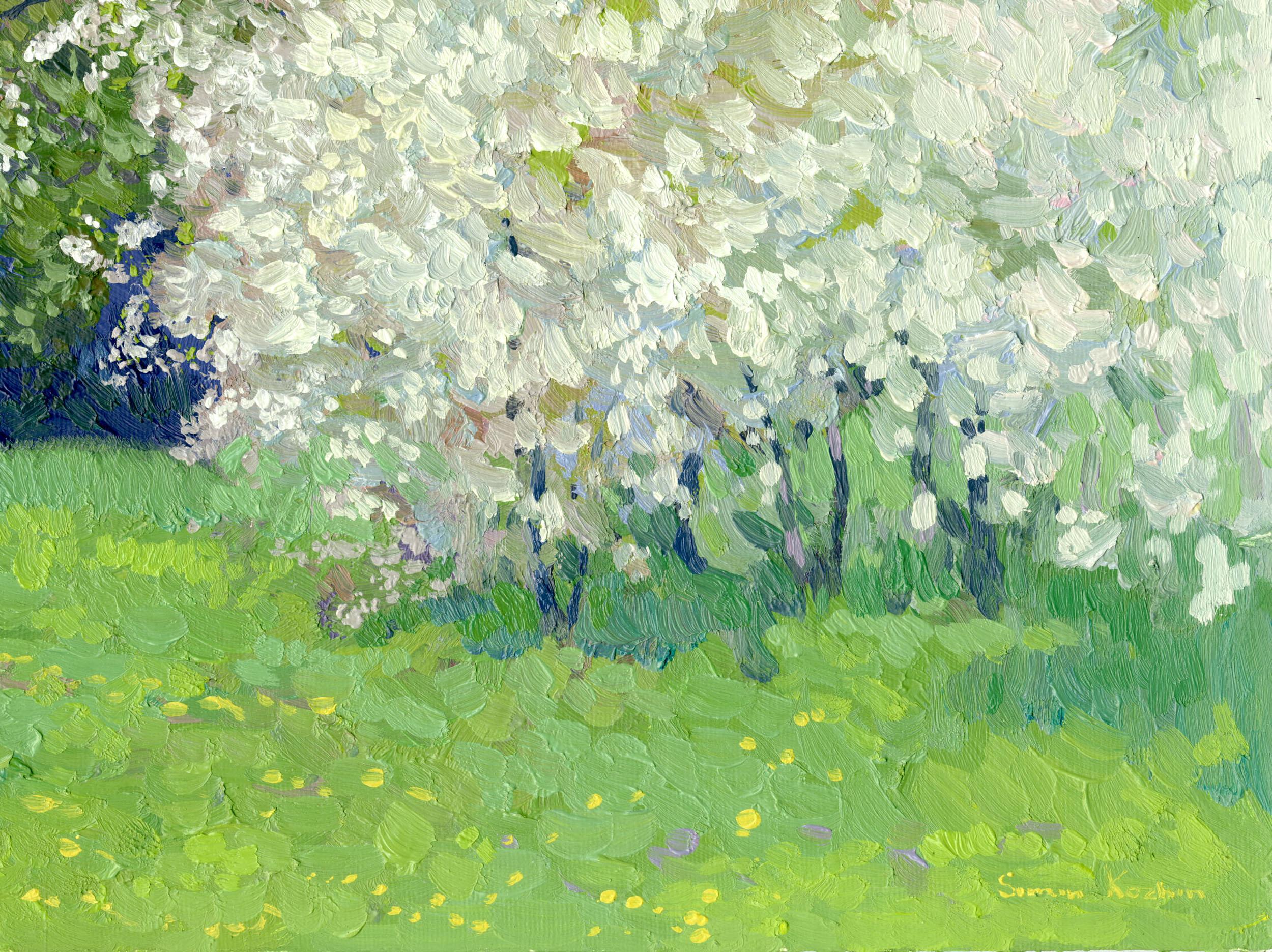 Color cereza. Jardines de Kolomenskoye, óleo impresionista de Simon Kozhin en venta 10