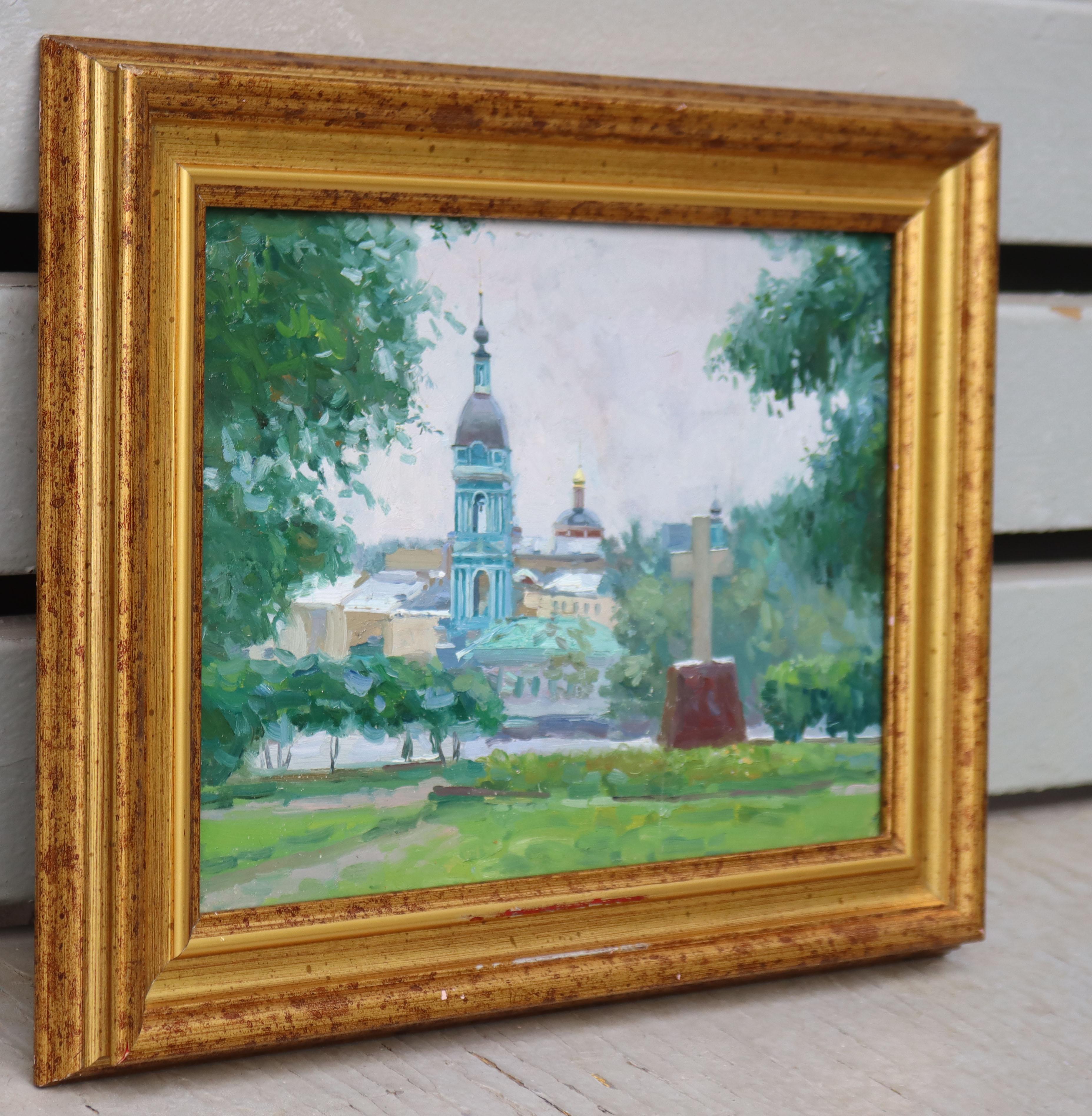 Kirche der Dreifaltigkeit in Serebryaniki (Schwarz), Landscape Painting, von Simon Kozhin