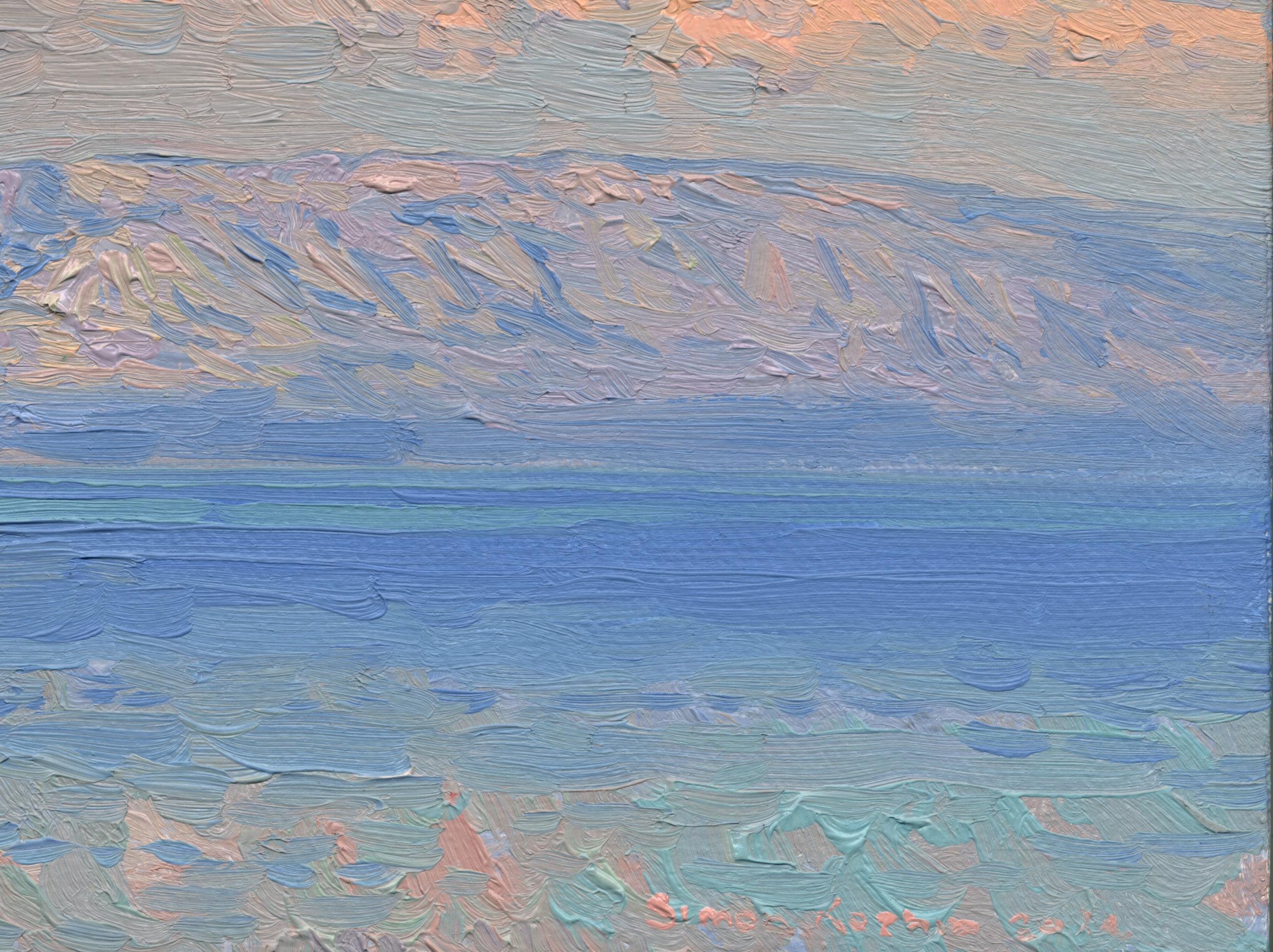 Nubes en el mar - Landscape Painting Gris de Simon Kozhin