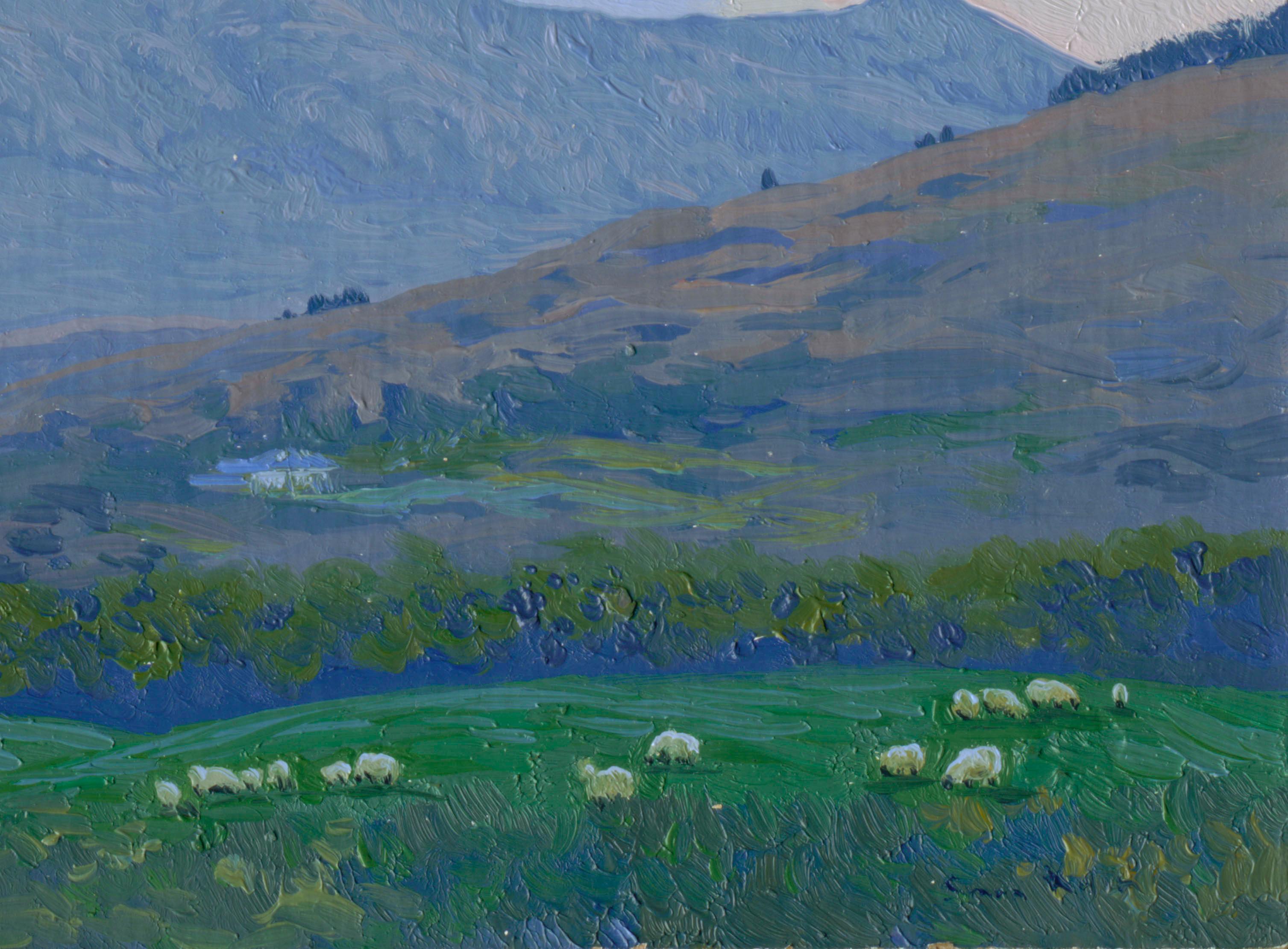 En mi pintura, intenté captar la esencia intemporal de la naturaleza, mezclando la viveza del impresionismo con la autenticidad del realismo. Mediante sutiles pinceladas al óleo, exploré la serena majestuosidad de los paisajes montañosos bajo cielos