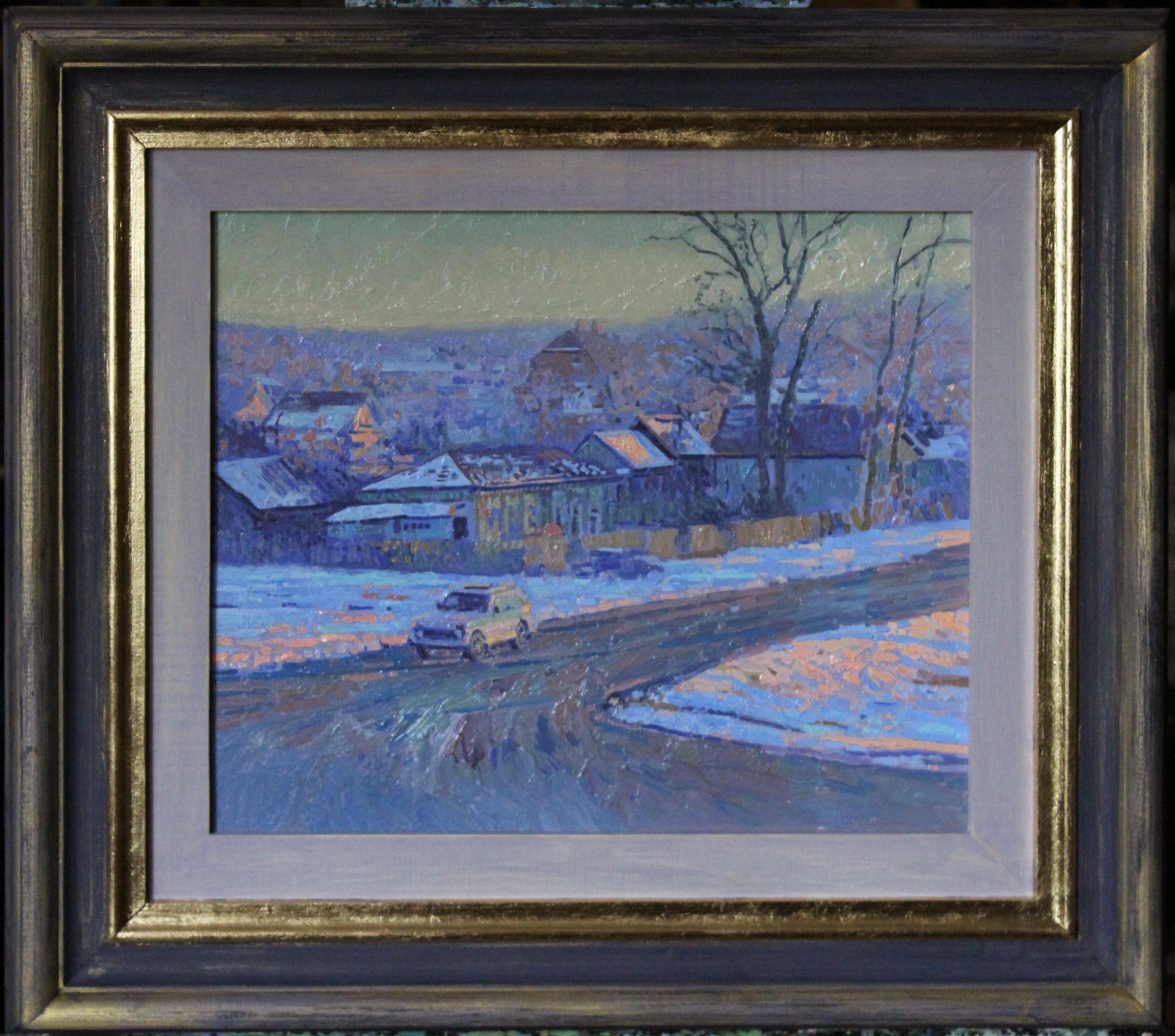 Crossroads. Chamzinka, Winter landscape plein-air Oil Painting by Simon Kozhin For Sale 5