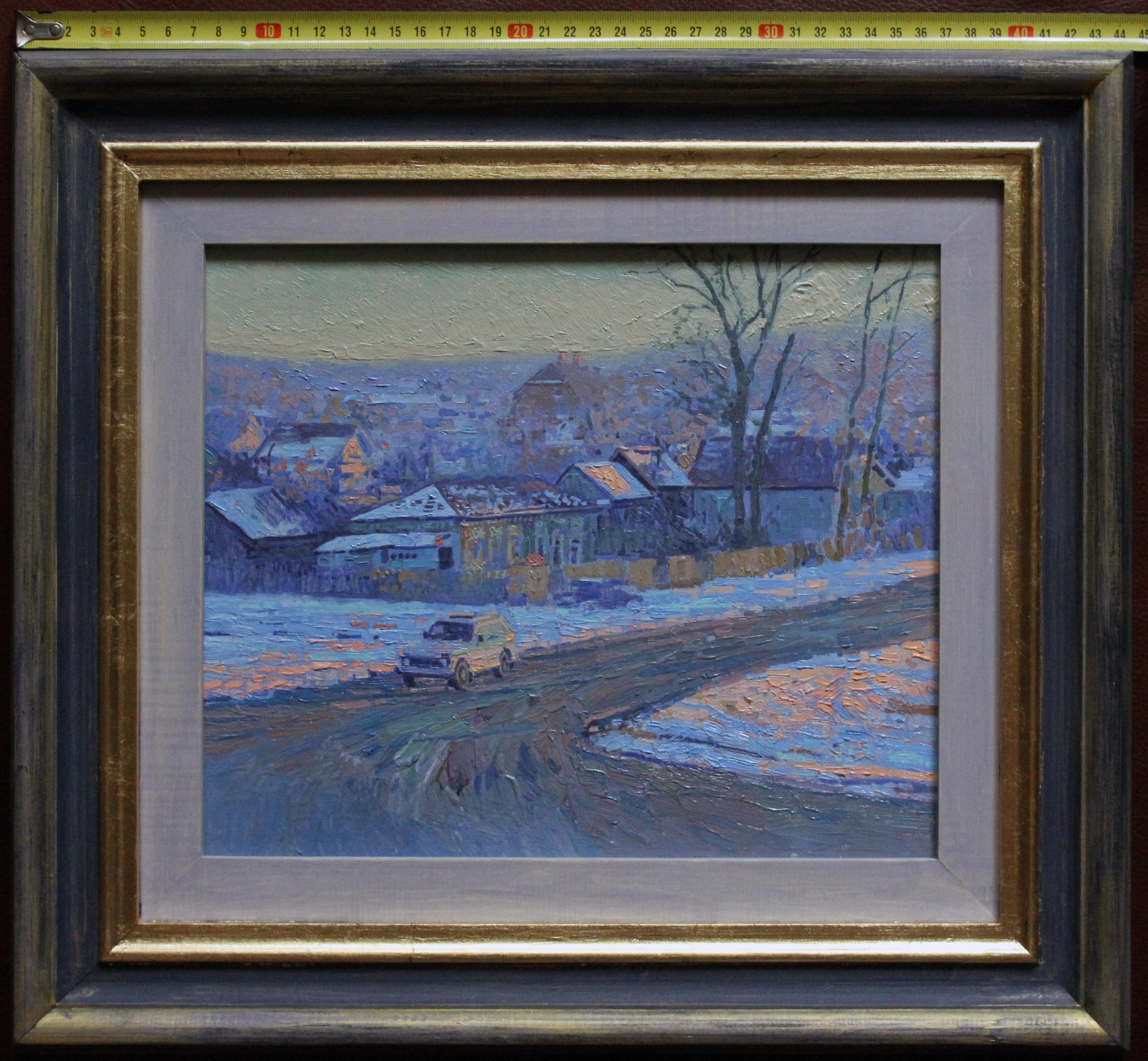 Crossroads. Chamzinka, Winter landscape plein-air Oil Painting by Simon Kozhin For Sale 7