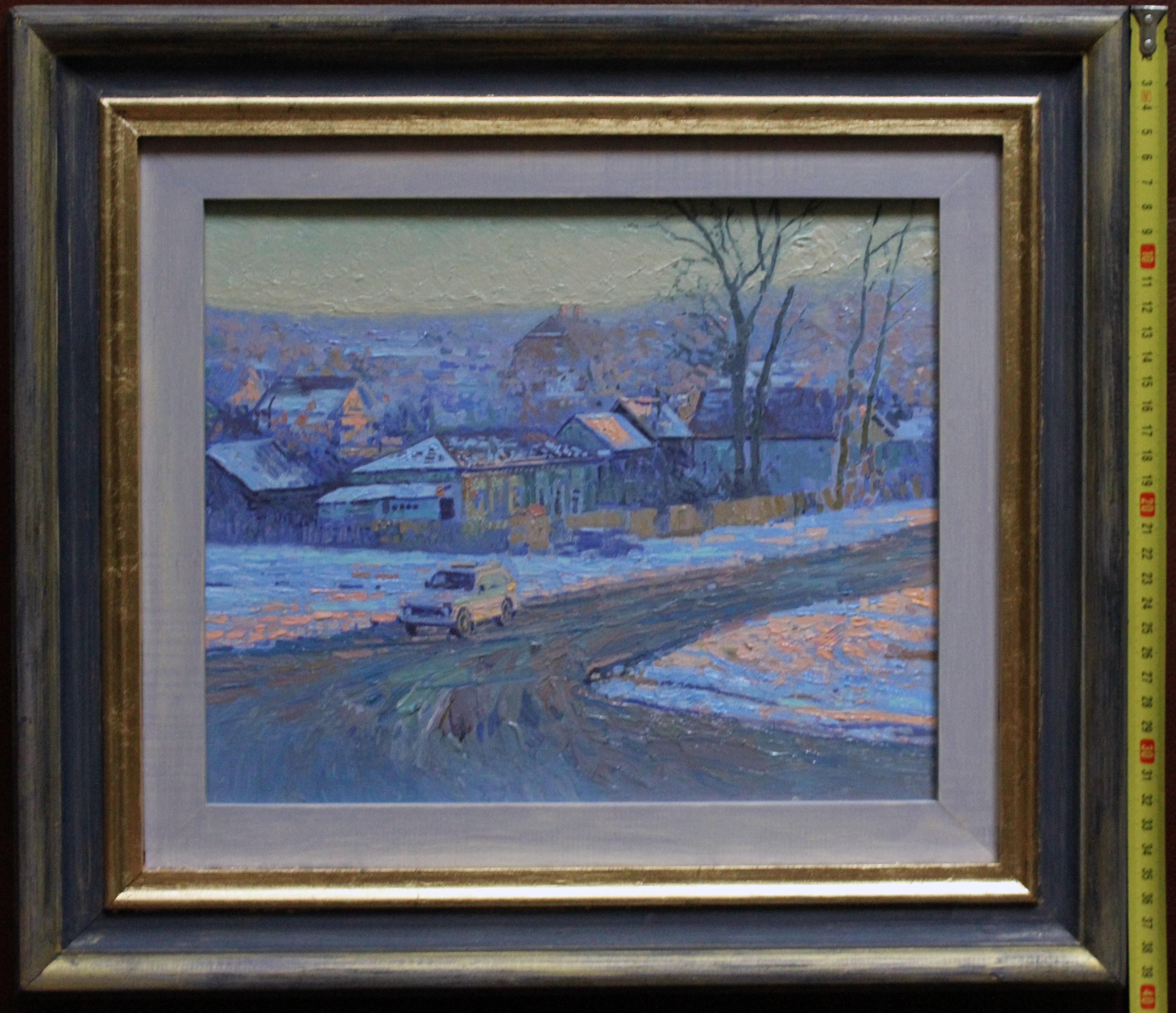 Crossroads. Chamzinka, Winter landscape plein-air Oil Painting by Simon Kozhin For Sale 6