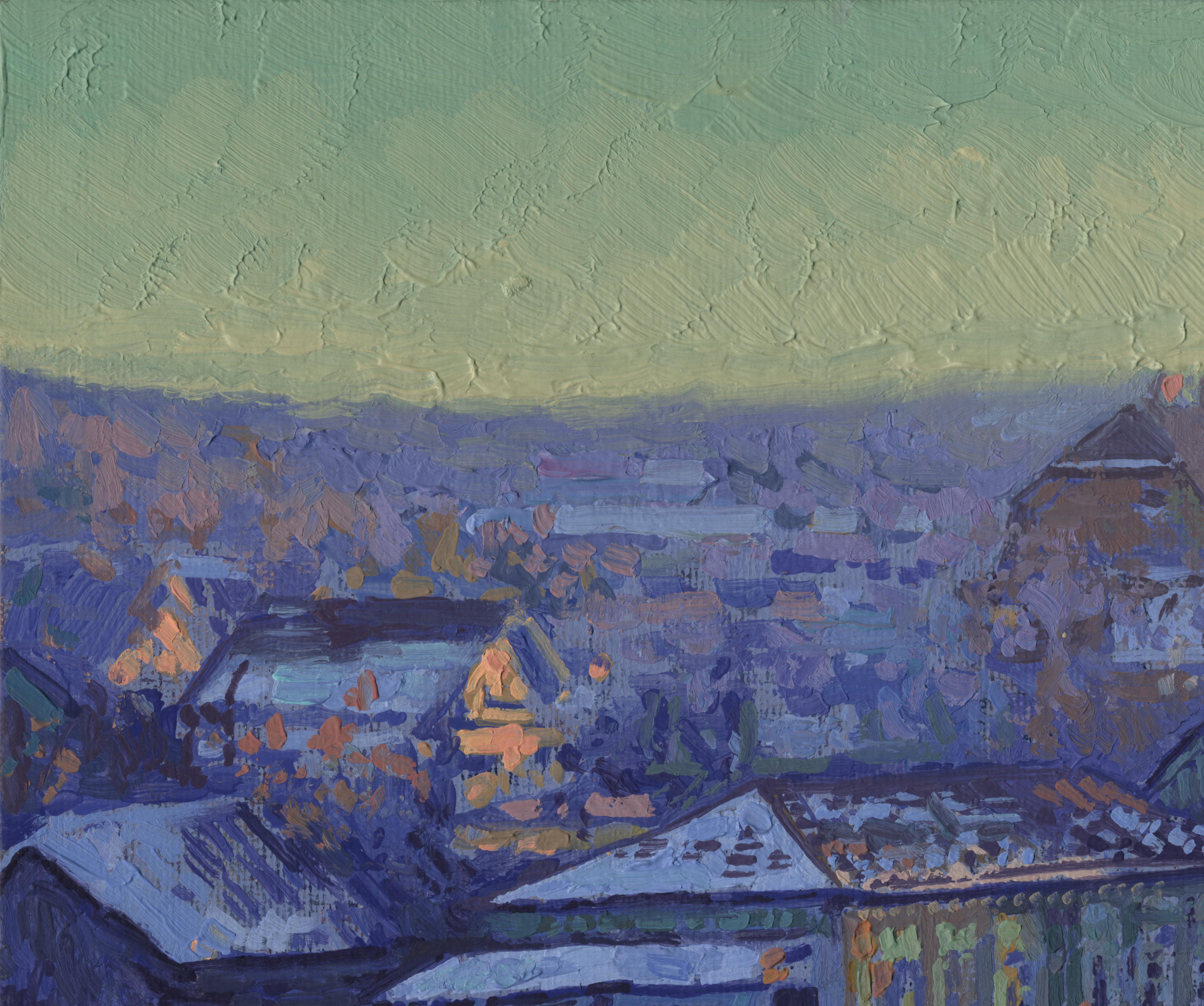 Crossroads. Chamzinka, Winter landscape plein-air Oil Painting by Simon Kozhin For Sale 1