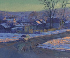 Crossroads. Chamzinka, Winter landscape plein-air Oil Painting by Simon Kozhin