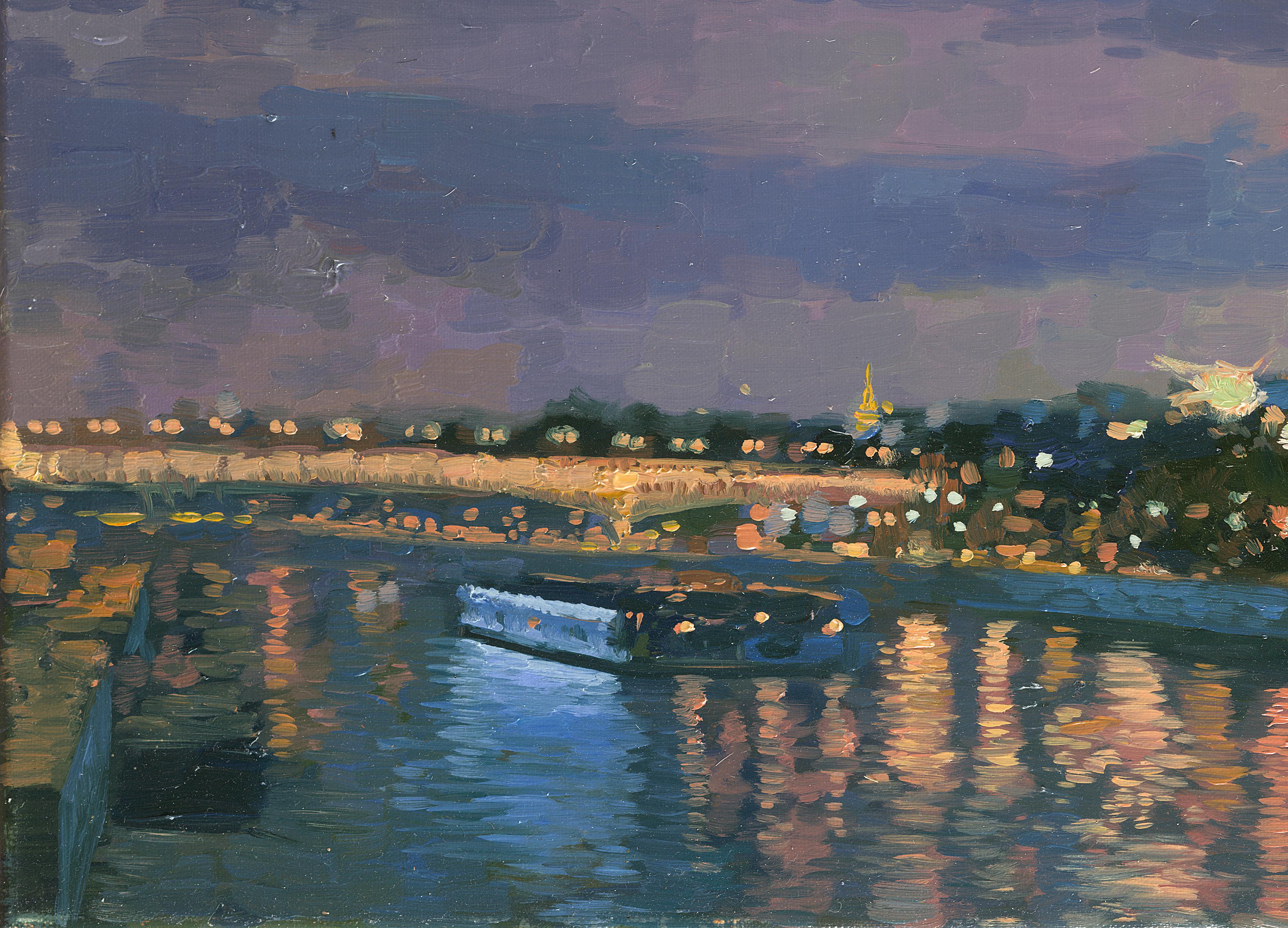 Day of the city - Gray Landscape Painting by Simon Kozhin