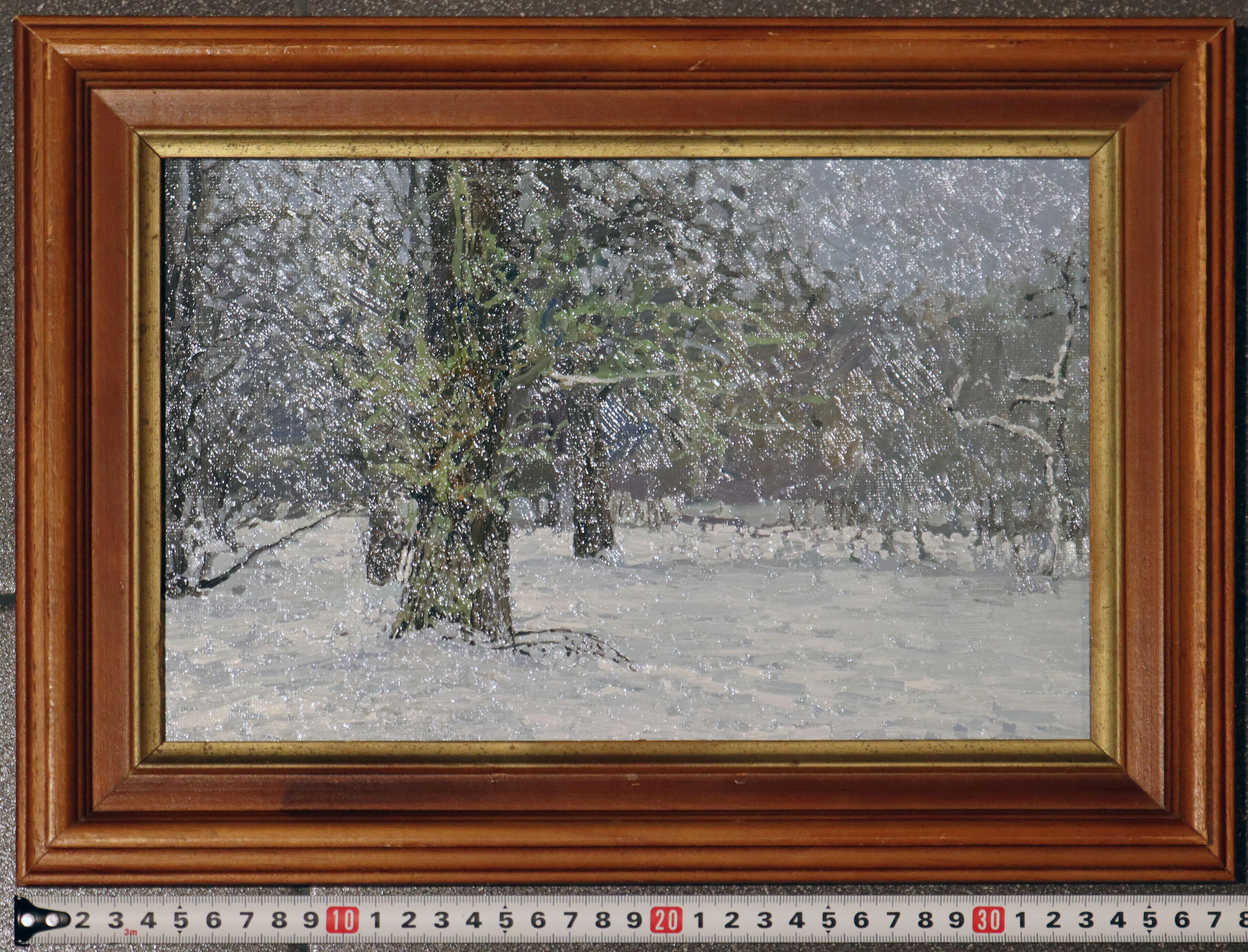 December. Old poplar in Tsaritsyno. Winter Impressionist Oil landscape with tree For Sale 1