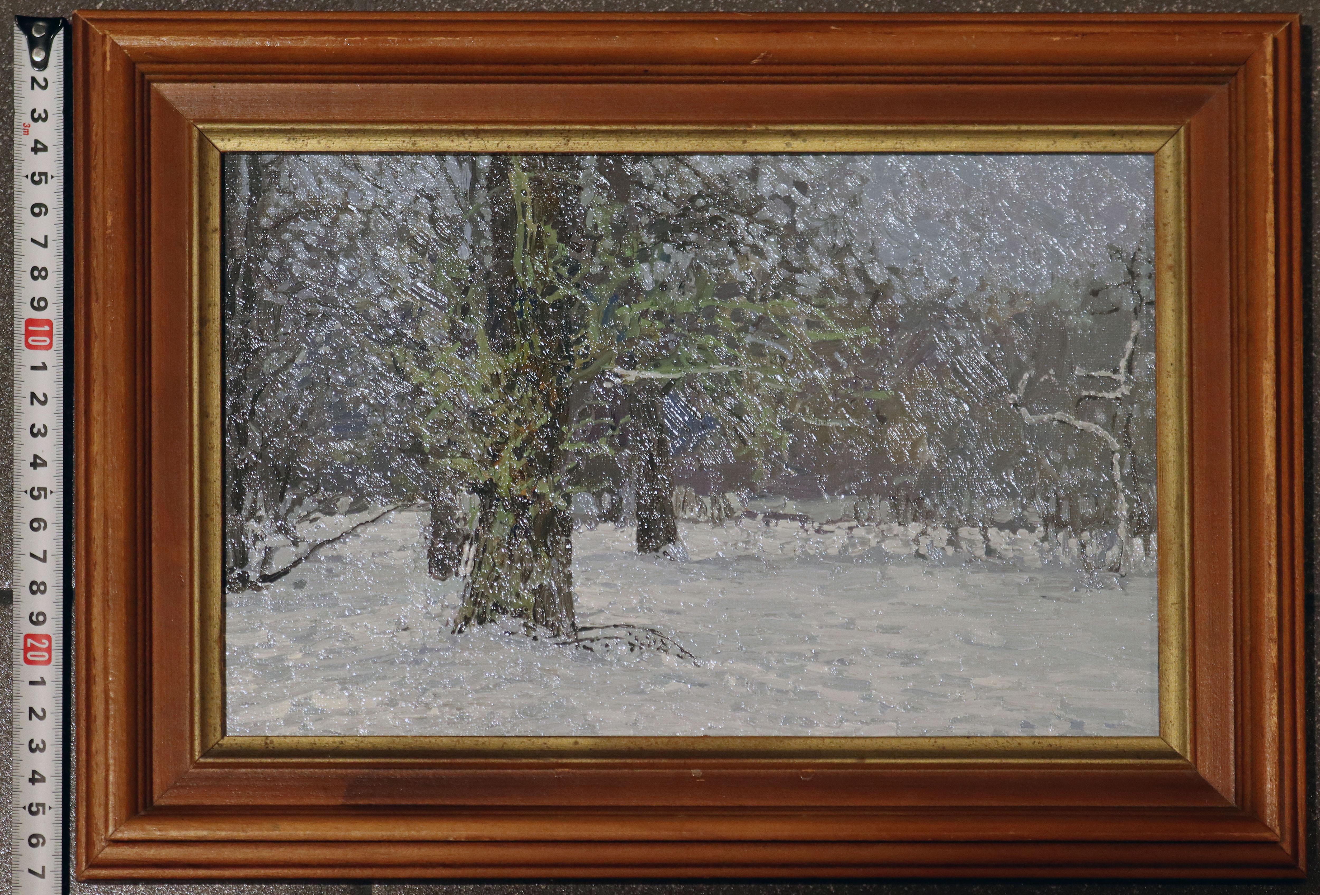 December. Old poplar in Tsaritsyno. Winter Impressionist Oil landscape with tree For Sale 2