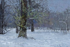 Diciembre. Álamo viejo en Tsaritsyno. Invierno Impresionista Paisaje al óleo con árbol