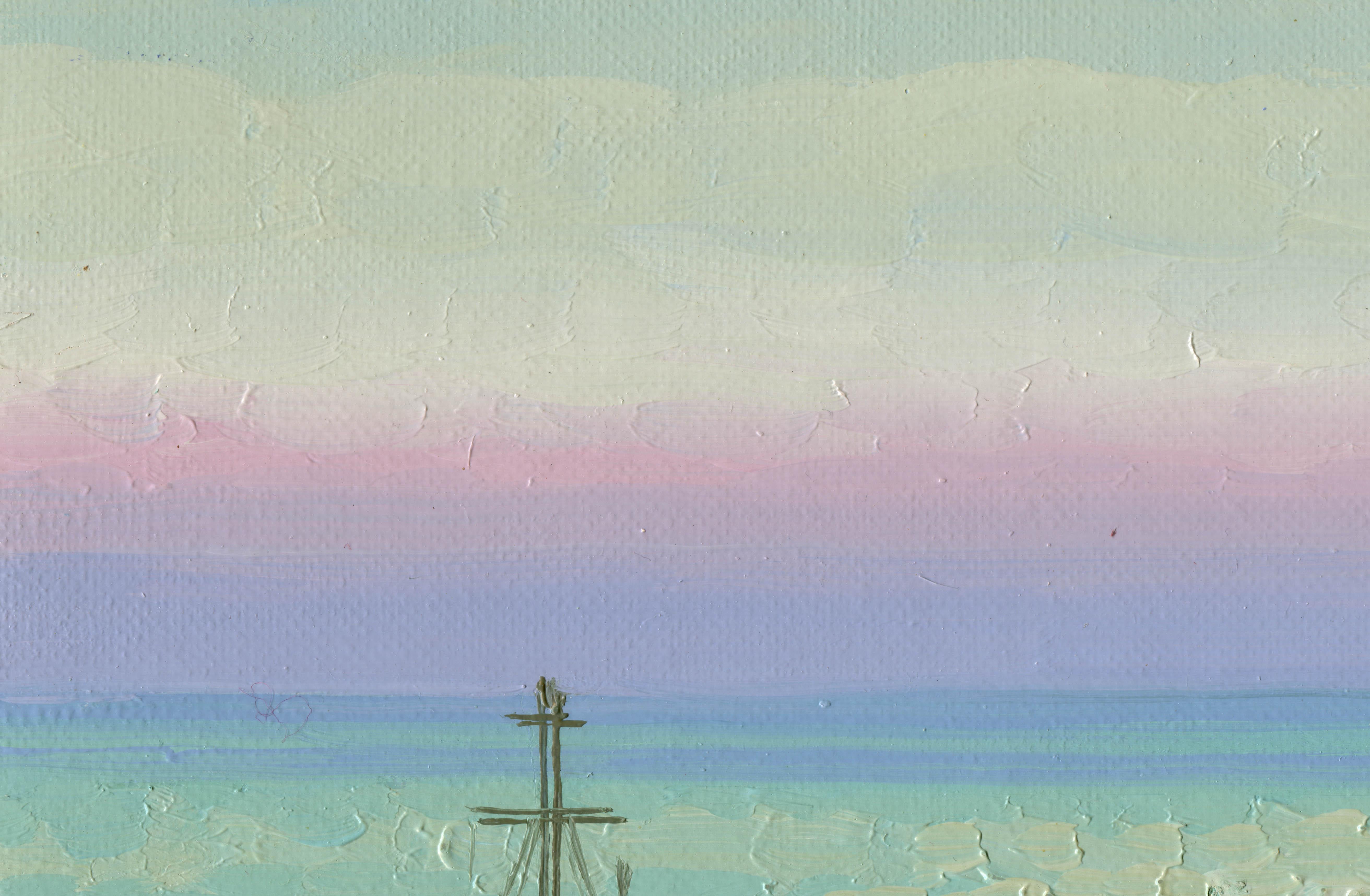 Zarter Sonnenuntergang. Port von Bali – Painting von Simon Kozhin