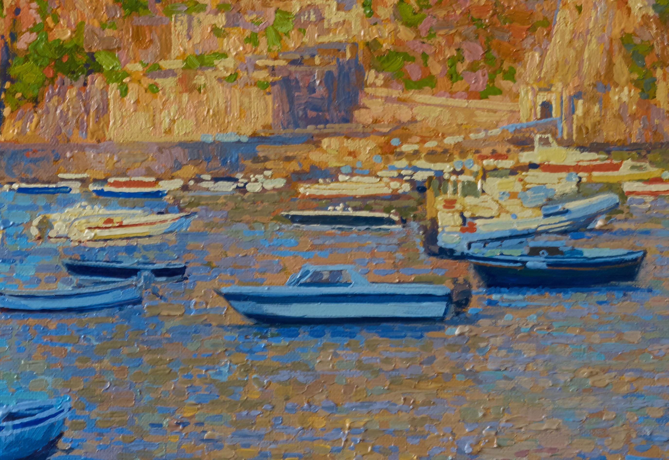 Evening. Aragon castle. Ischia. Italy - Blue Interior Painting by Simon Kozhin