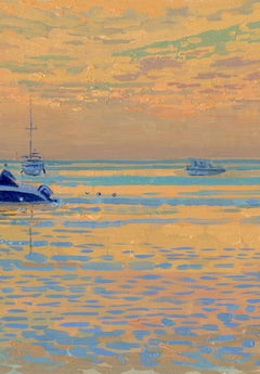 Evening in the Green lagoon Framed Original Oil painting Plein Air Impressionist