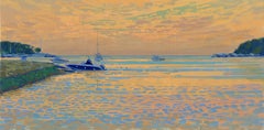 Atardecer en la laguna Verde Cuadro al óleo original enmarcado Impresionista Plein Air