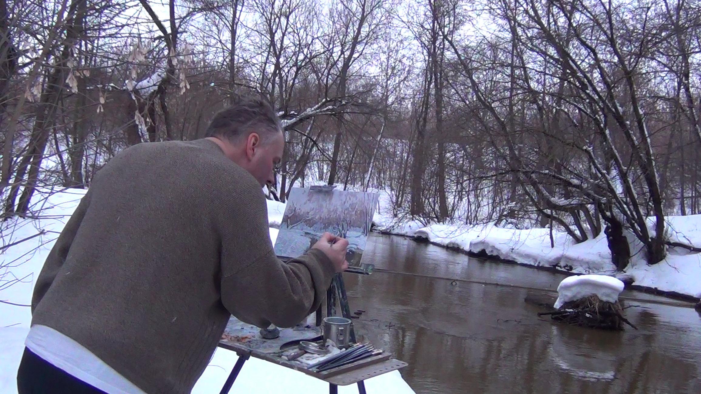 February in Kuzminki. The Churilikha River im Angebot 9