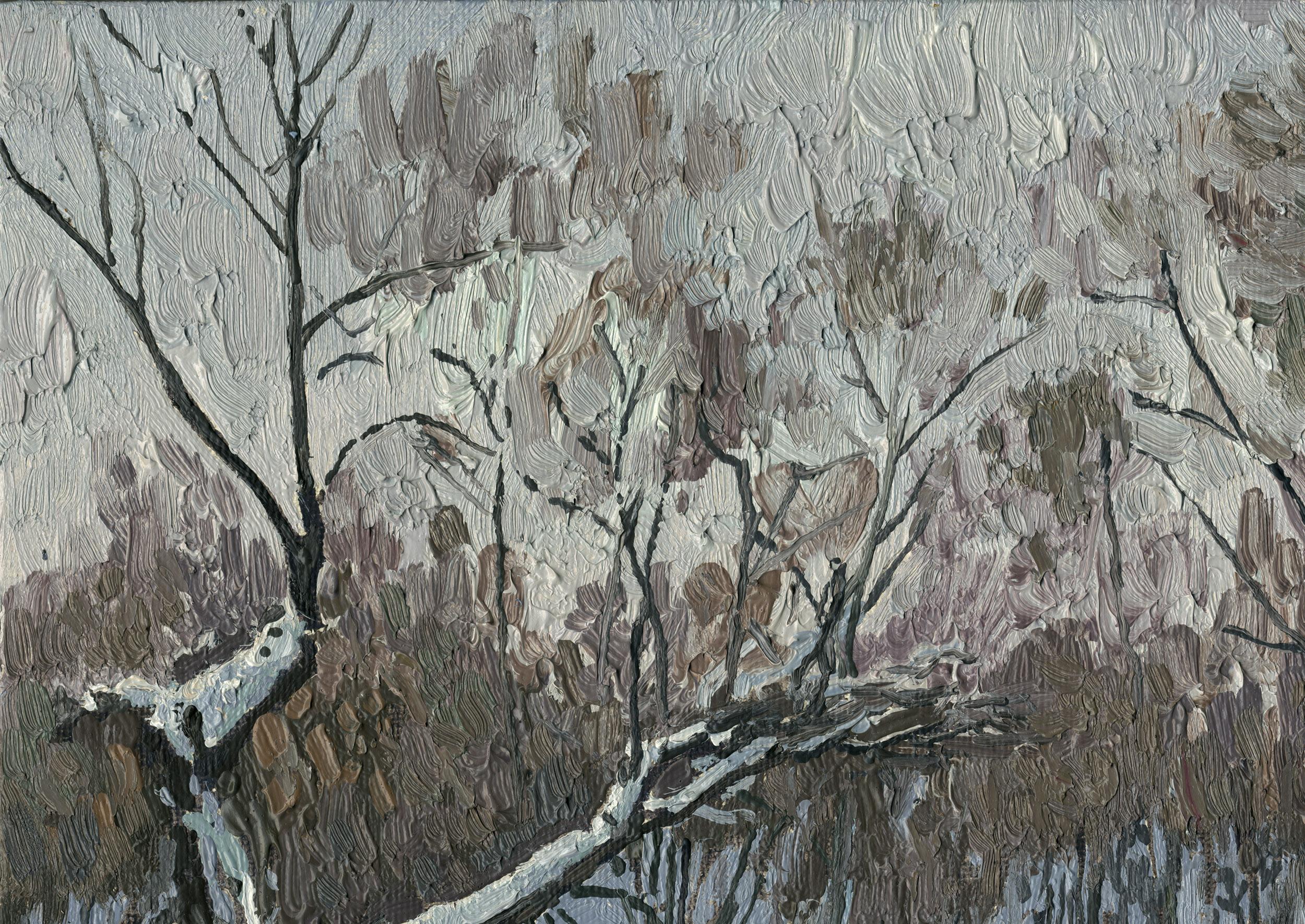February in Kuzminki. The Churilikha River – Painting von Simon Kozhin