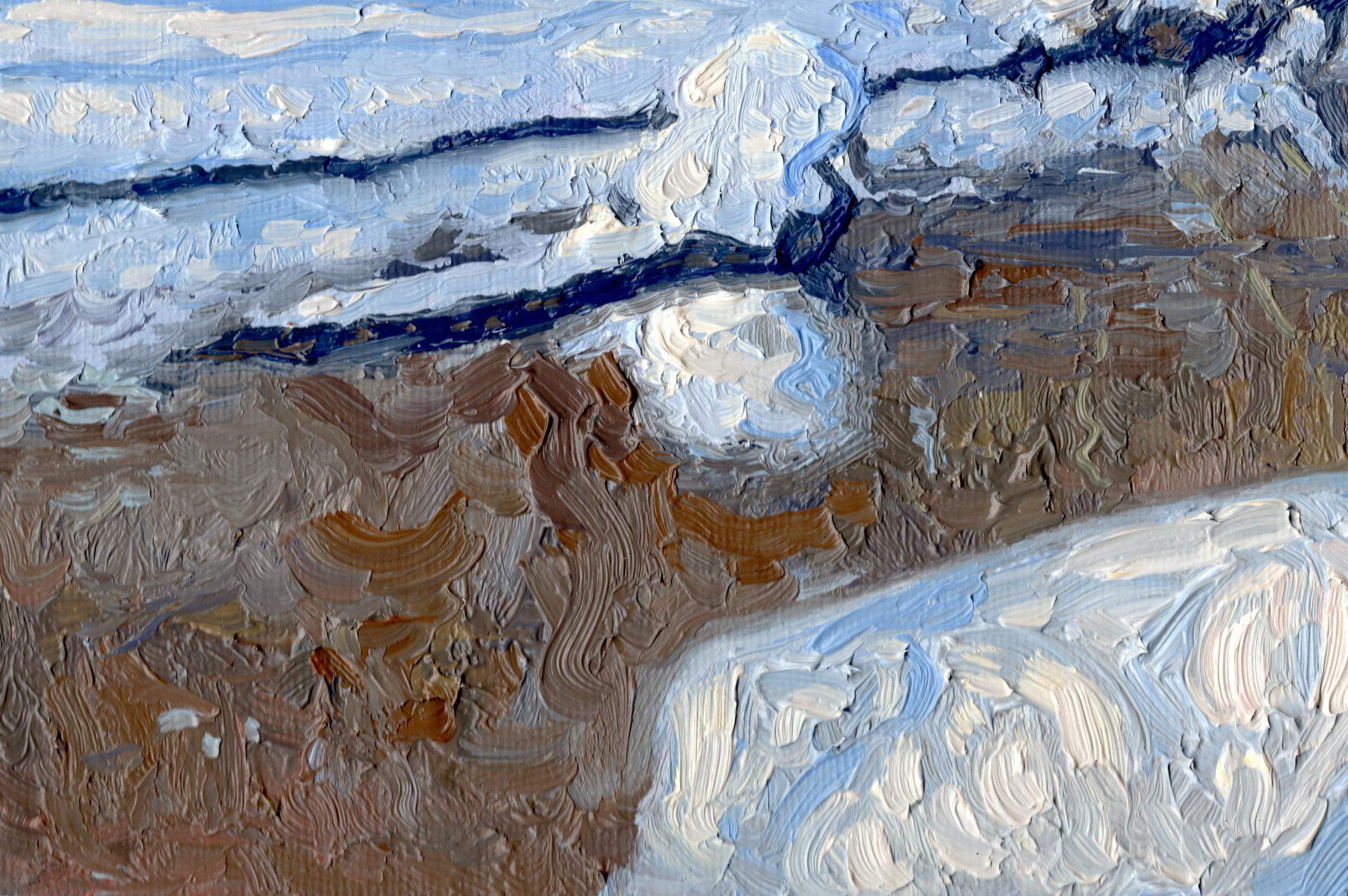 Sole di febbraio. Fiume Churilikha, paesaggio invernale di Simon Kozhin in vendita 4