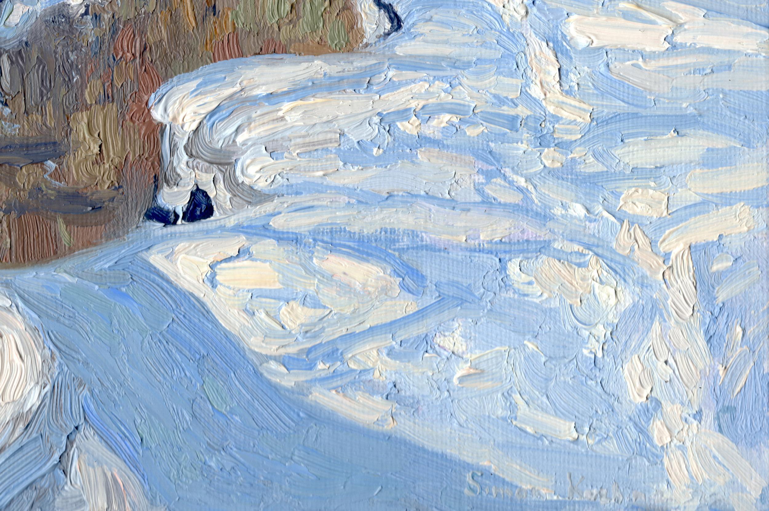 Sole di febbraio. Fiume Churilikha, paesaggio invernale di Simon Kozhin in vendita 5
