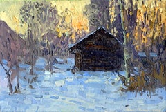 February Sunset in the Village of Bolshoy Borok, Oil on Canvas, Framed