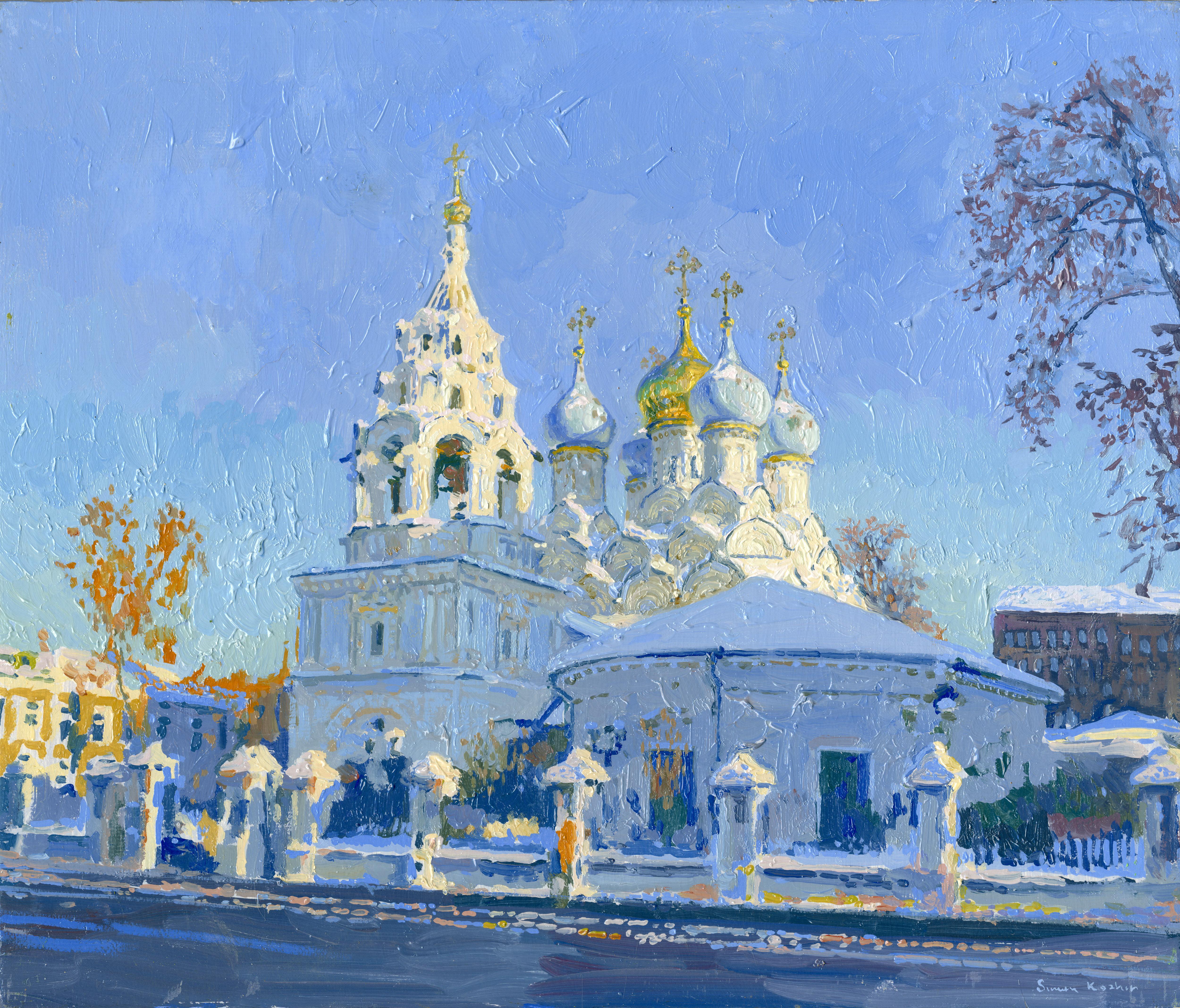Landscape Painting di Simon Kozhin - Febbraio. La Chiesa di San Nicola a Pyzhi.