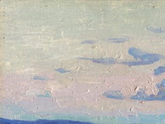 Tableau impressionniste représentant un coucher de soleil, encadré, huile sur carton